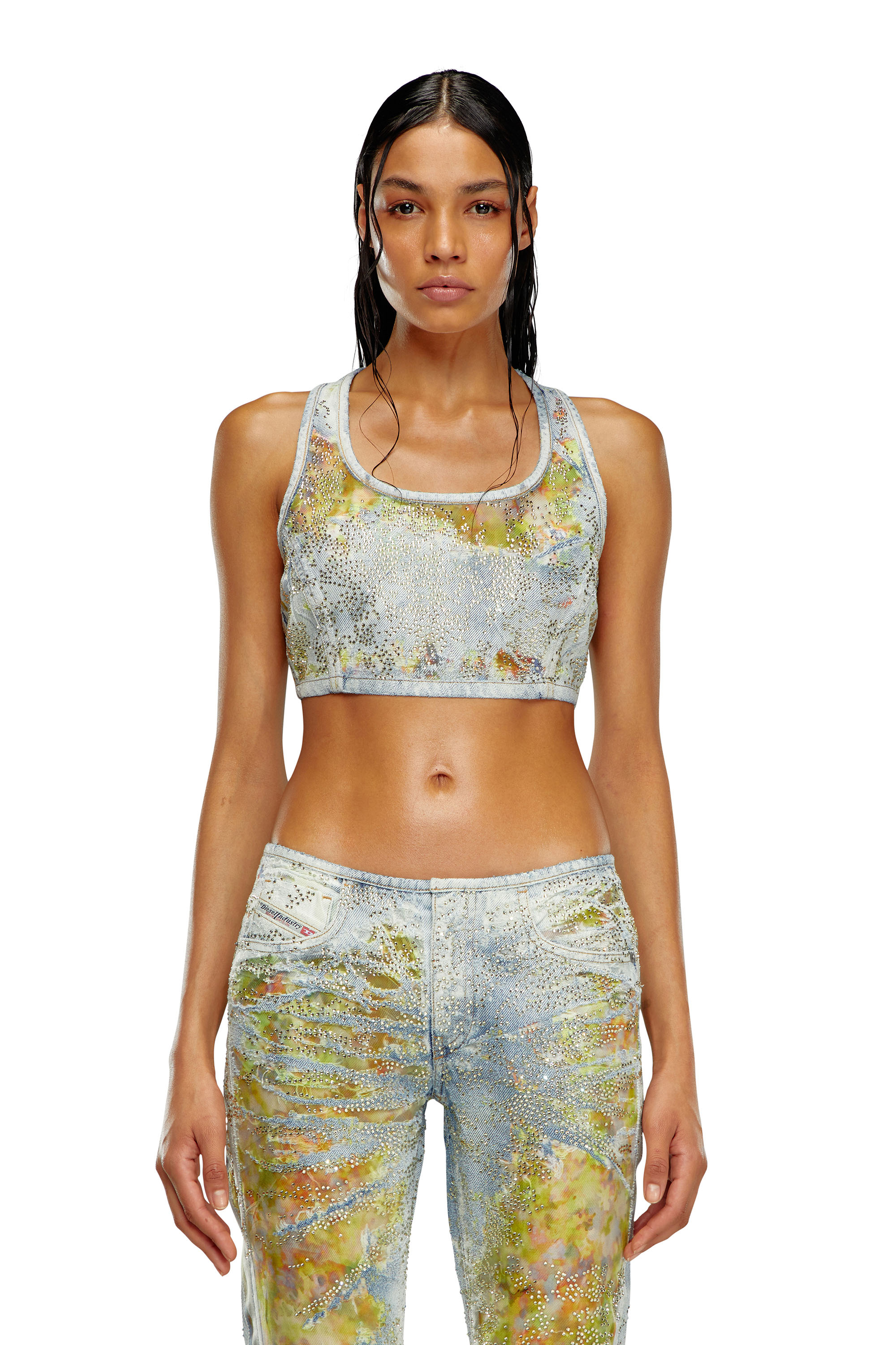 Diesel - DE-DETOP-FSE, Woman Cropped top in flower devoré denim in Blue - Image 5