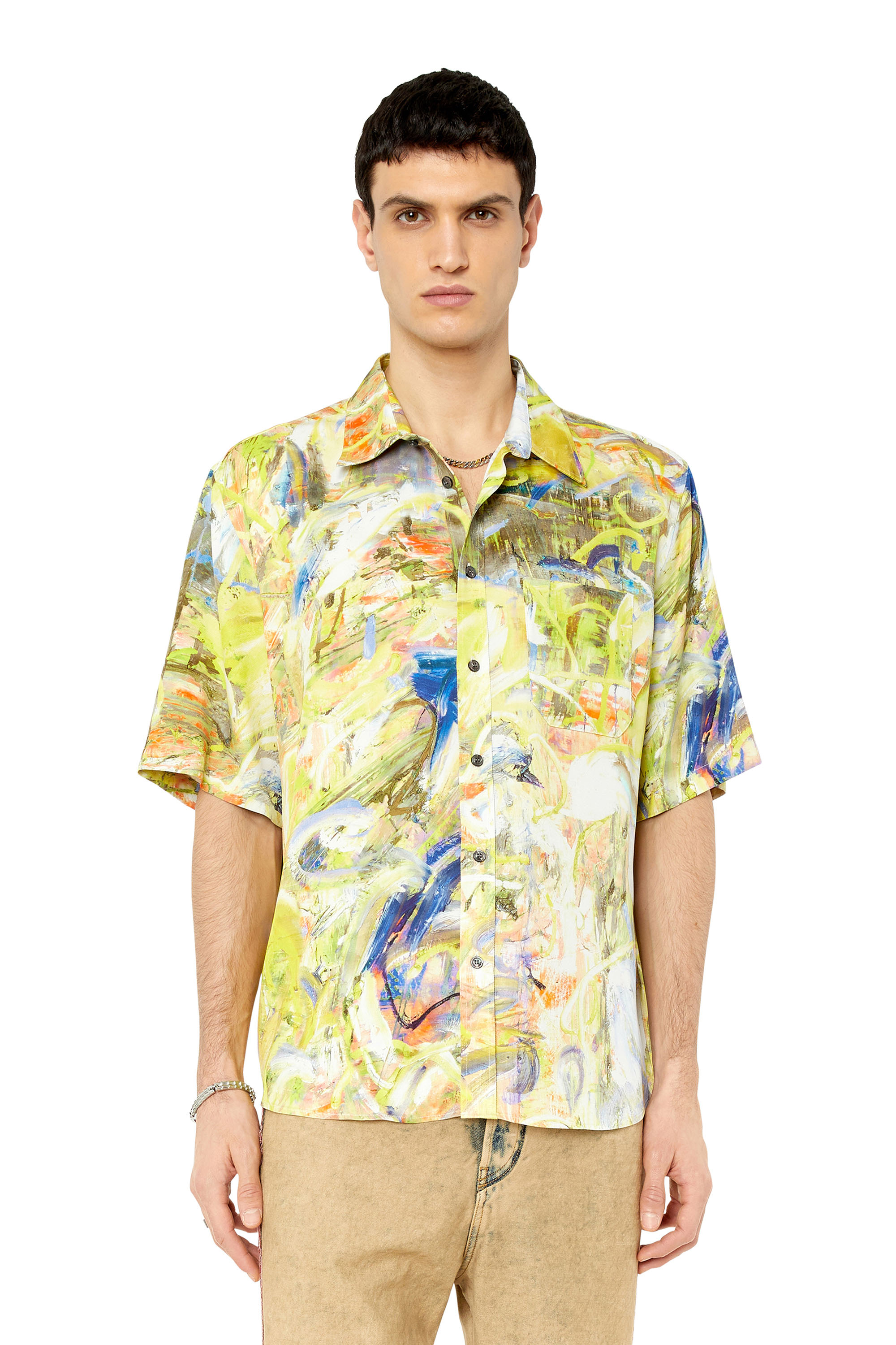 Diesel - S-UMBE-SSL-PRINT, Man Short sleeve shirt in printed twill in Multicolor - Image 1