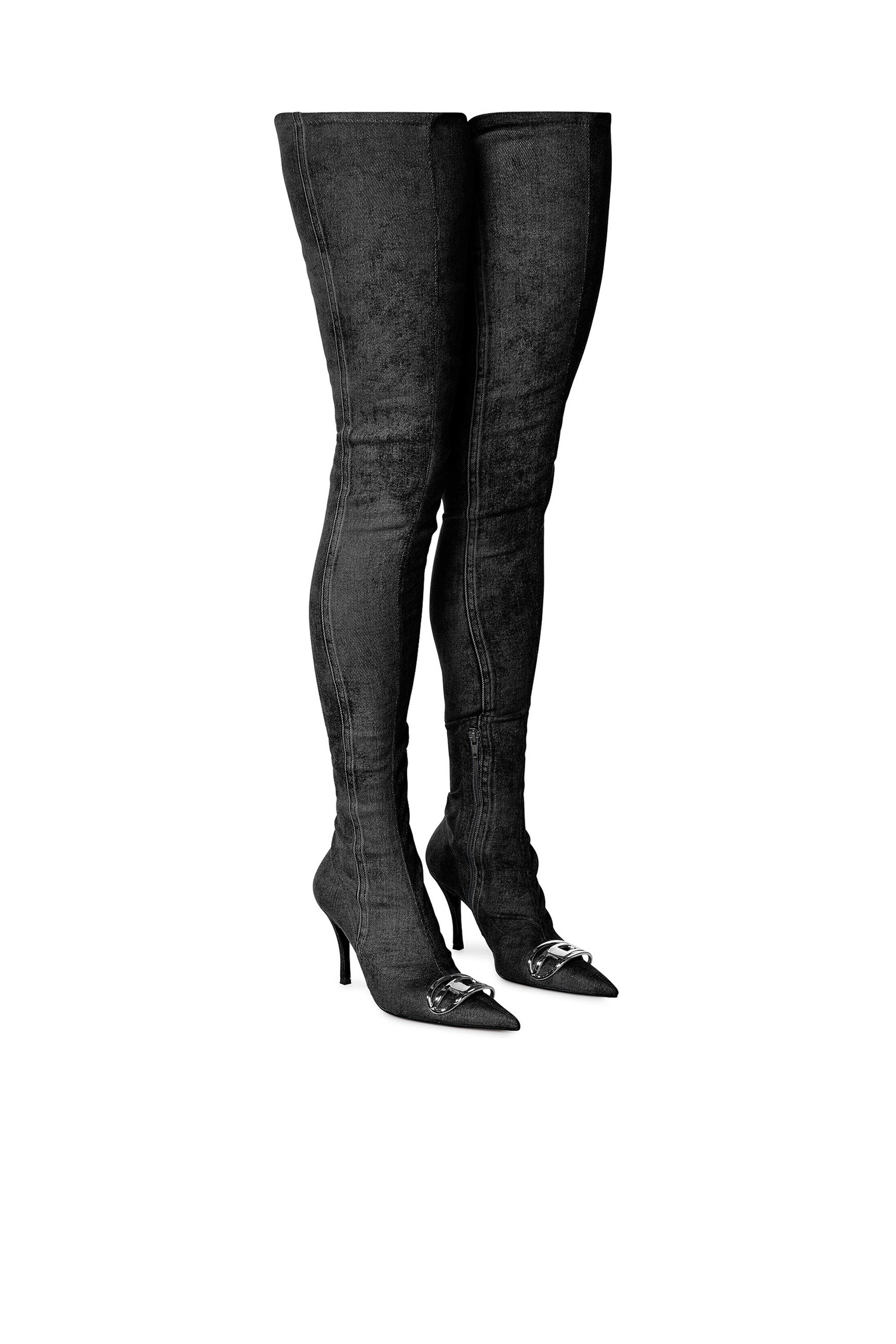 Diesel - D-VENUS TBT D, Mujer D-Venus-Botas por encima de la rodilla en denim elástico in Negro - Image 2