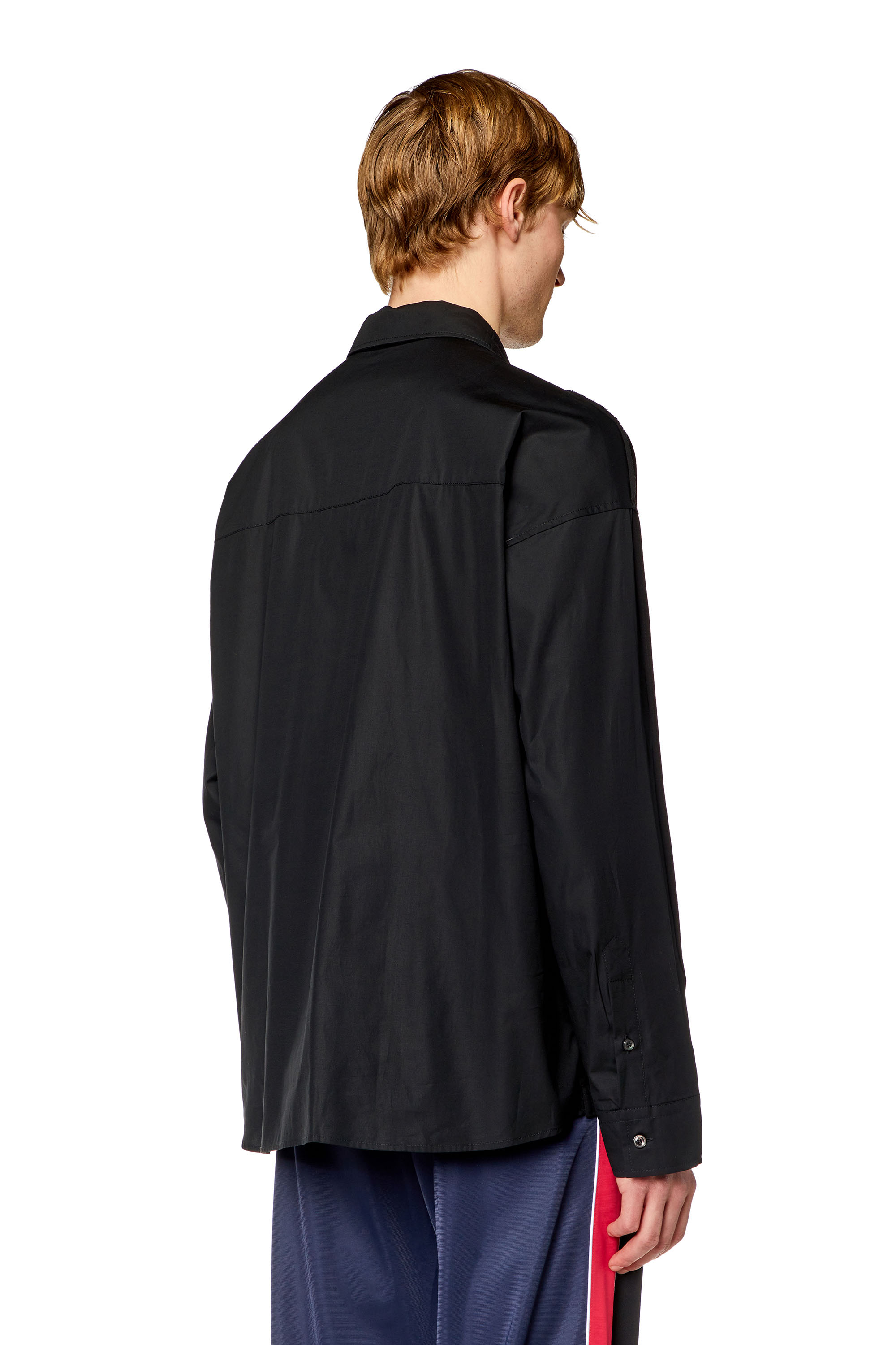 Diesel - S-GANDER-R, Man Half-zip shirt in jersey and poplin in Black - Image 3