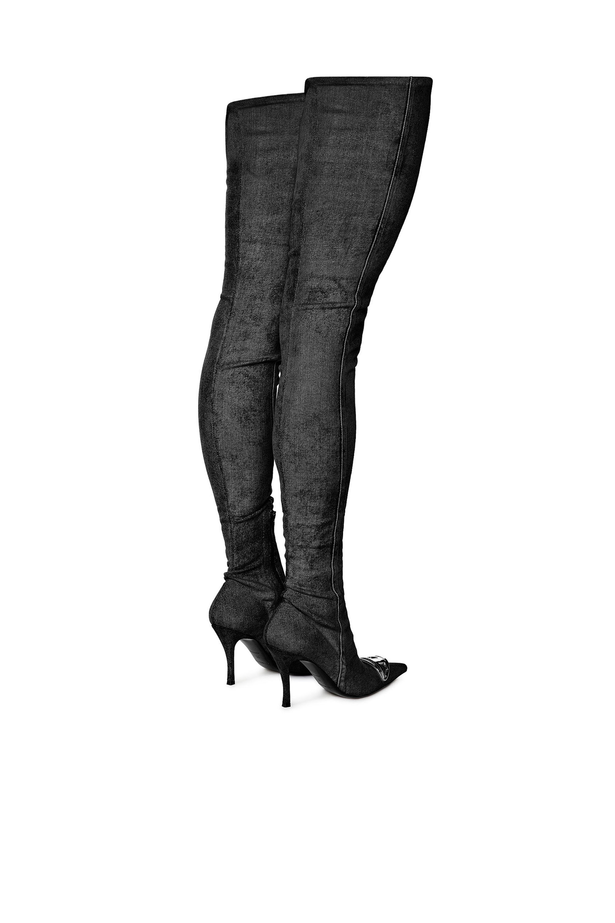 Diesel - D-VENUS TBT D, Mujer D-Venus-Botas por encima de la rodilla en denim elástico in Negro - Image 3