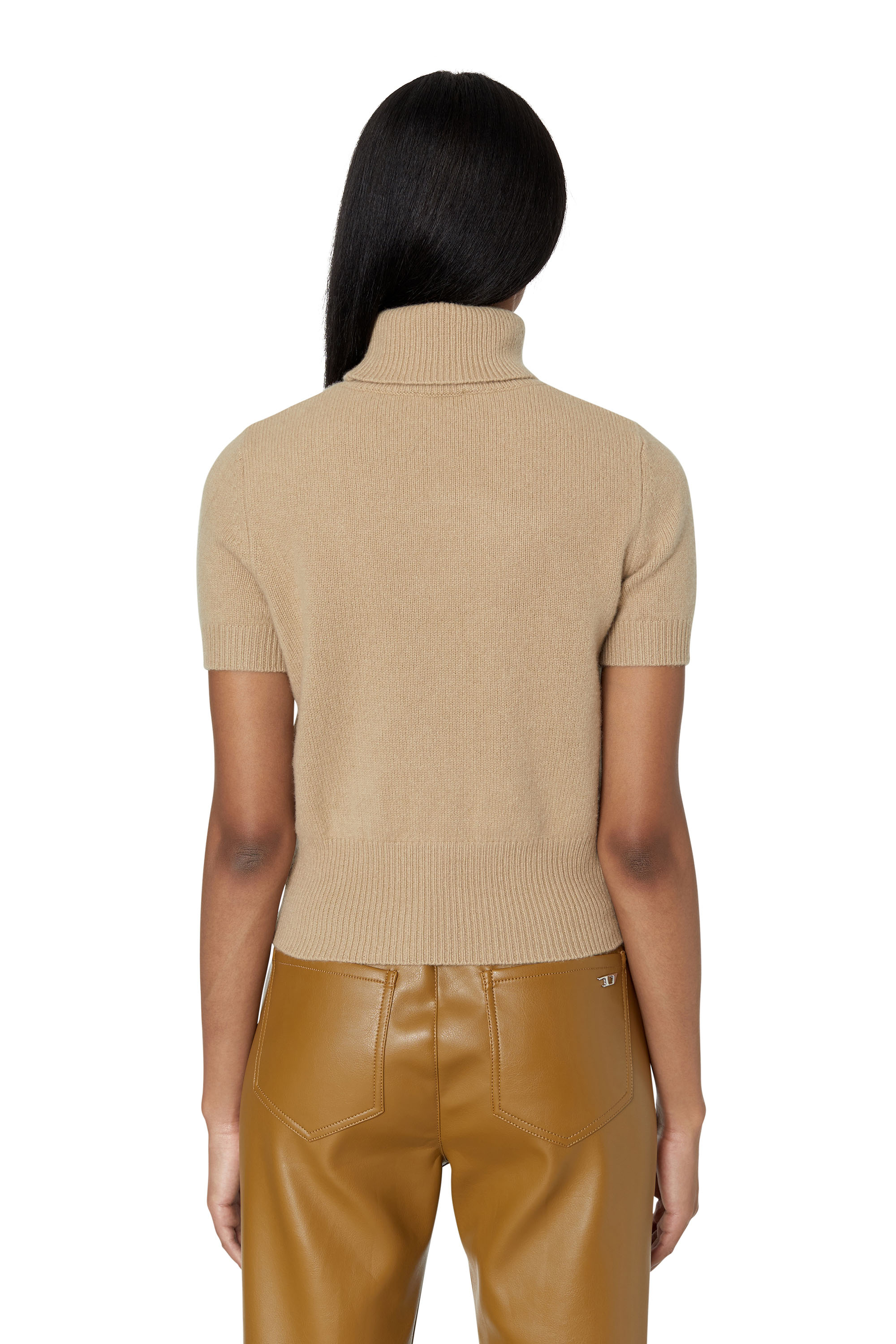 Diesel - M-ARGARET, Mujer Jersey de manga corta con logotipo recortado in Beige - Image 3