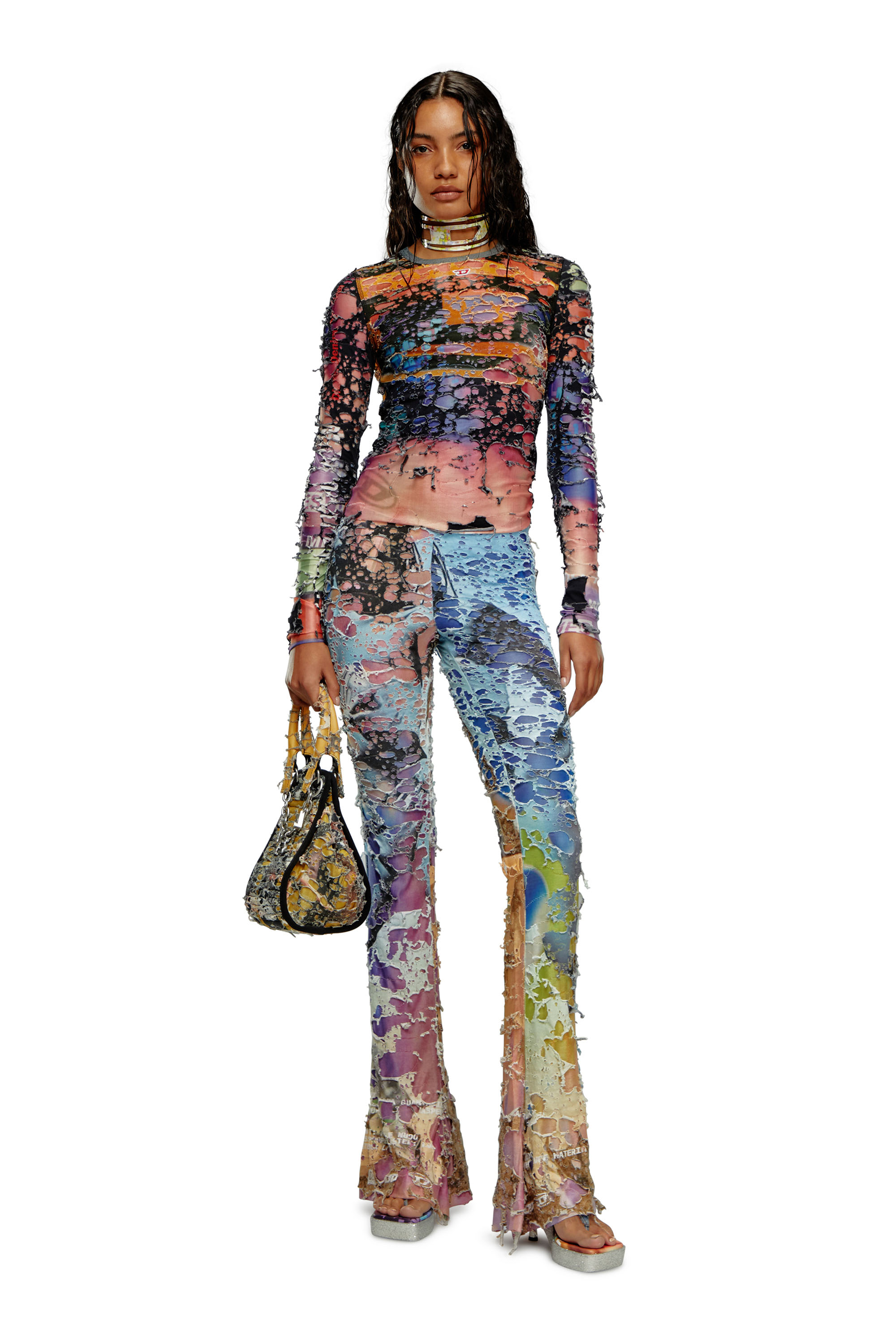 Diesel - T-MILEY, Woman Destroyed top with cinema prints in Multicolor - Image 2