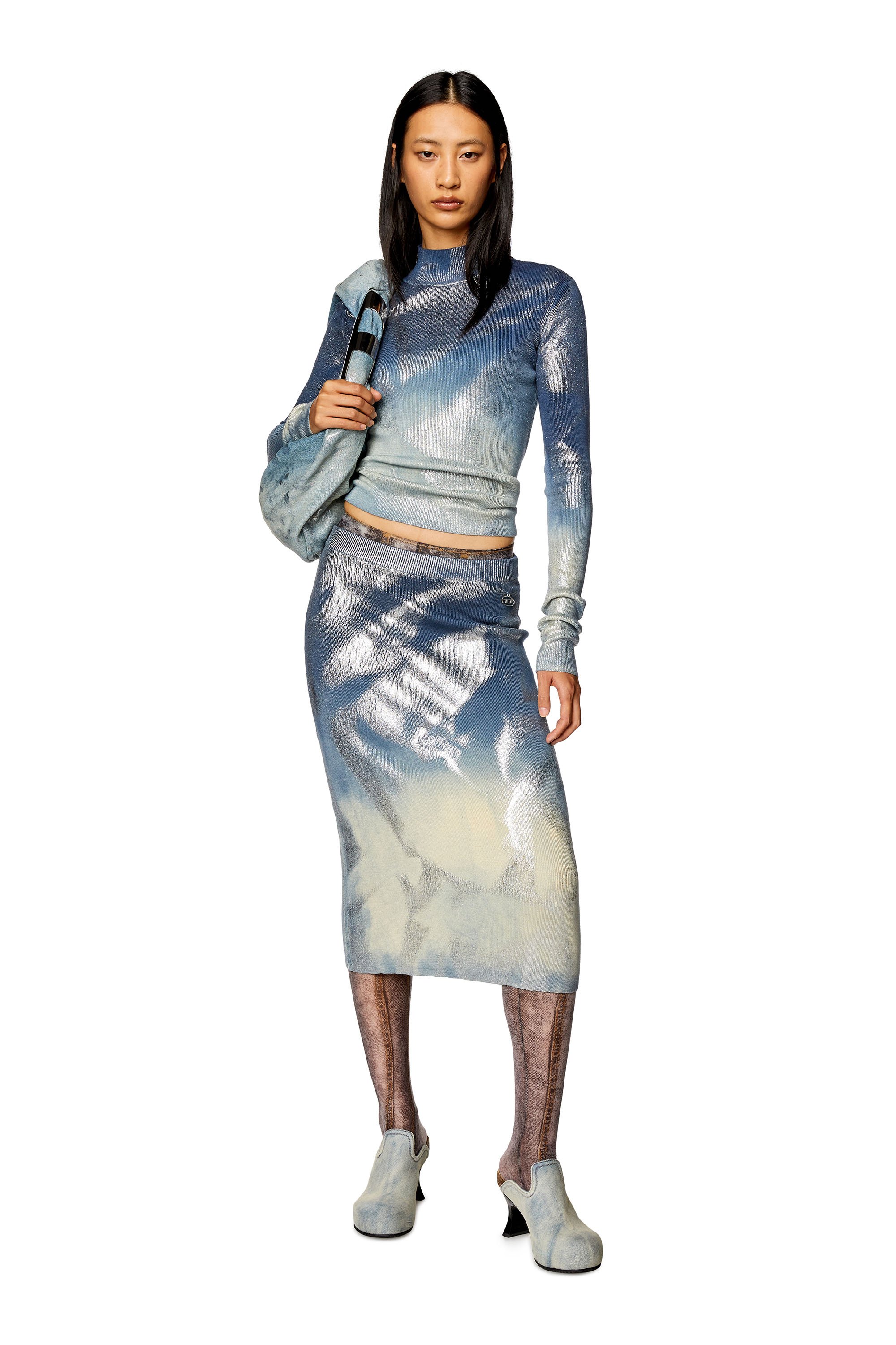 Diesel - M-ILAN, Mujer Falda lápiz de punto con efectos metálicos in Azul marino - Image 2