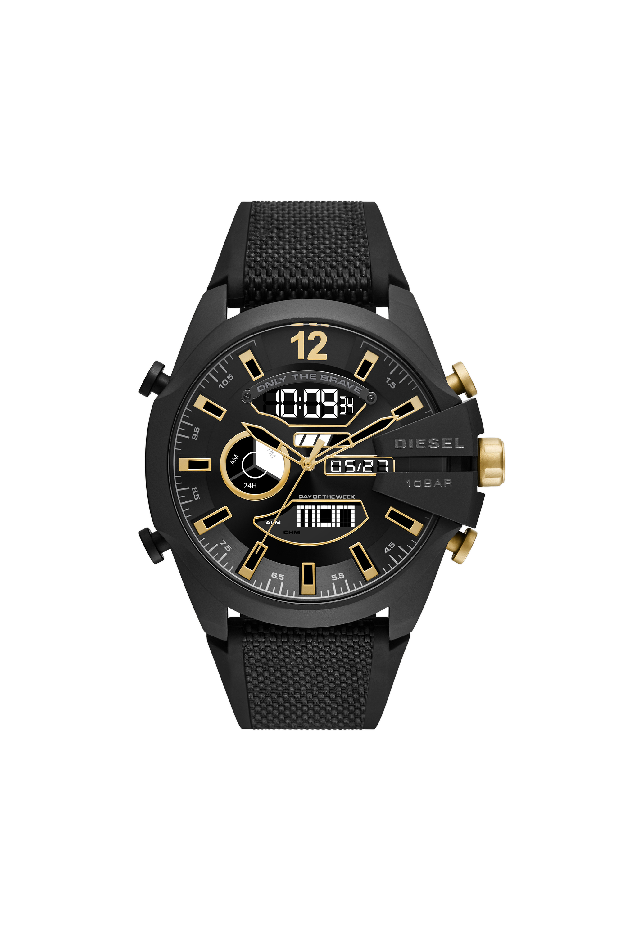 Diesel - DZ4552, Man Mega Chief analog-digital black nylon and silicone watch in Black - Image 1