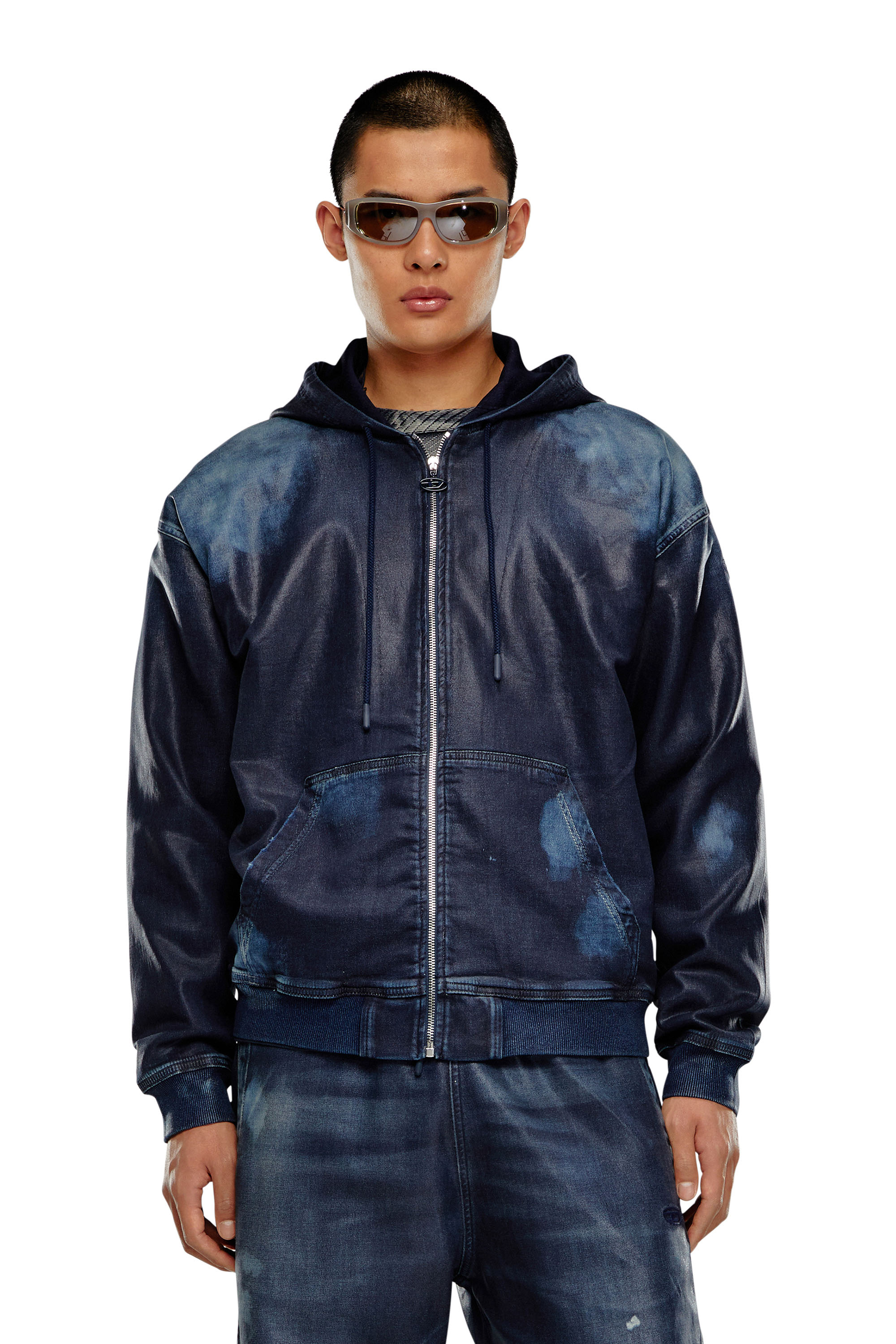 Diesel - D-GIR-S TRACK, Hombre Sudadera con capucha y cremallera de Track Denim recubierto in Azul marino - Image 1