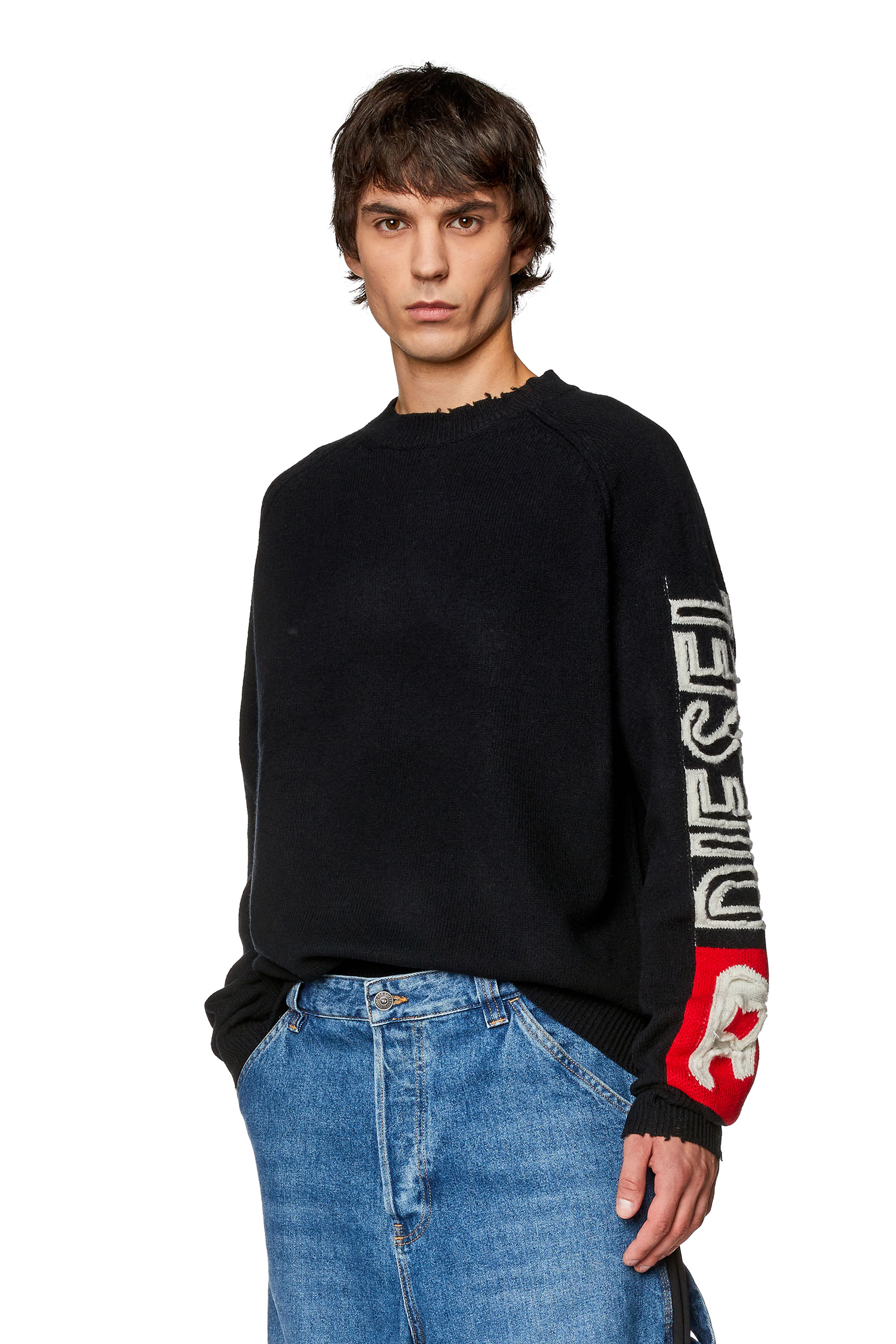 Diesel - K-SARIA, Man Wool sweater with cut-up logo in Black - Image 1