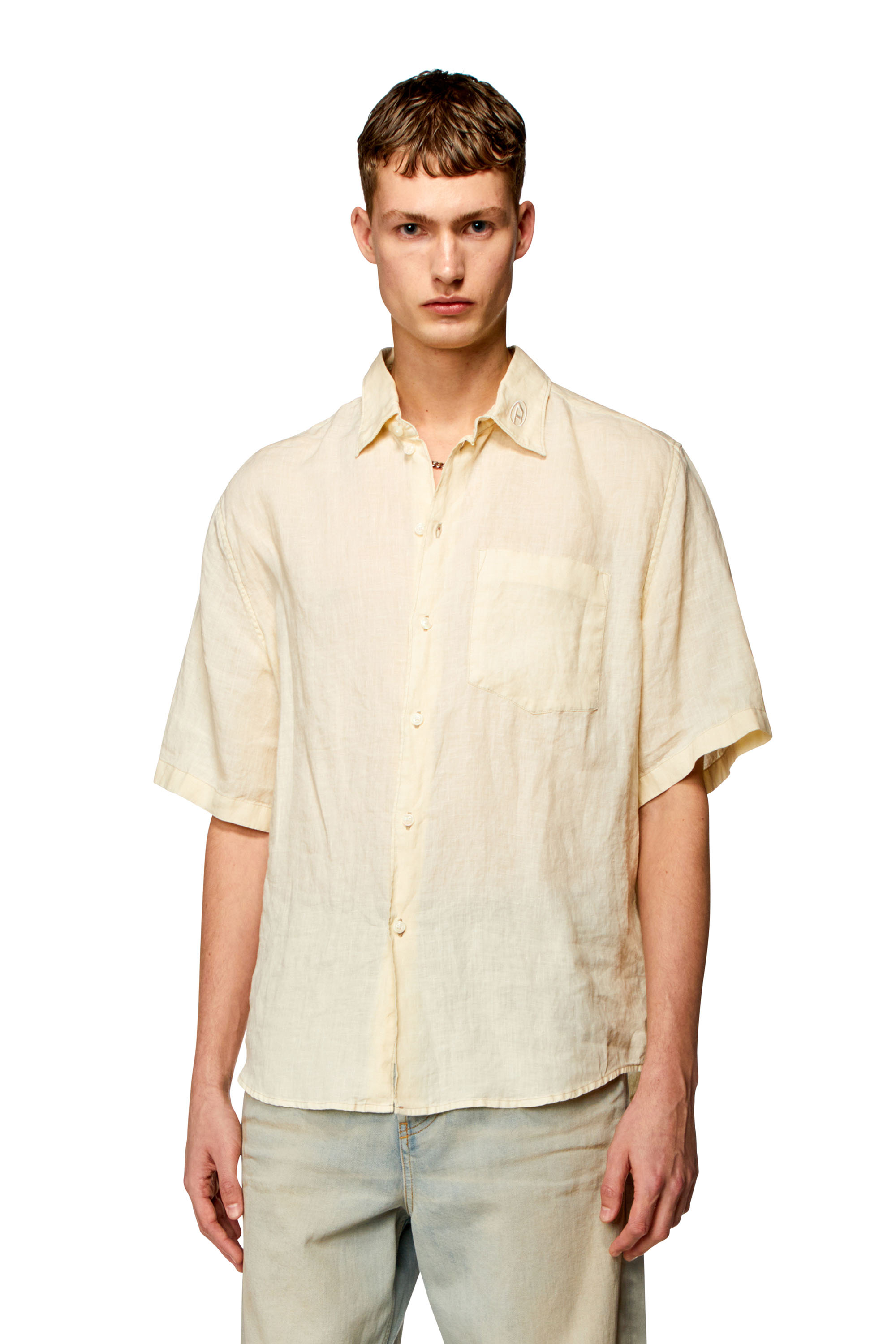 Diesel - S-EMIL-SHORT, Man Short-sleeve linen shirt in Beige - Image 1