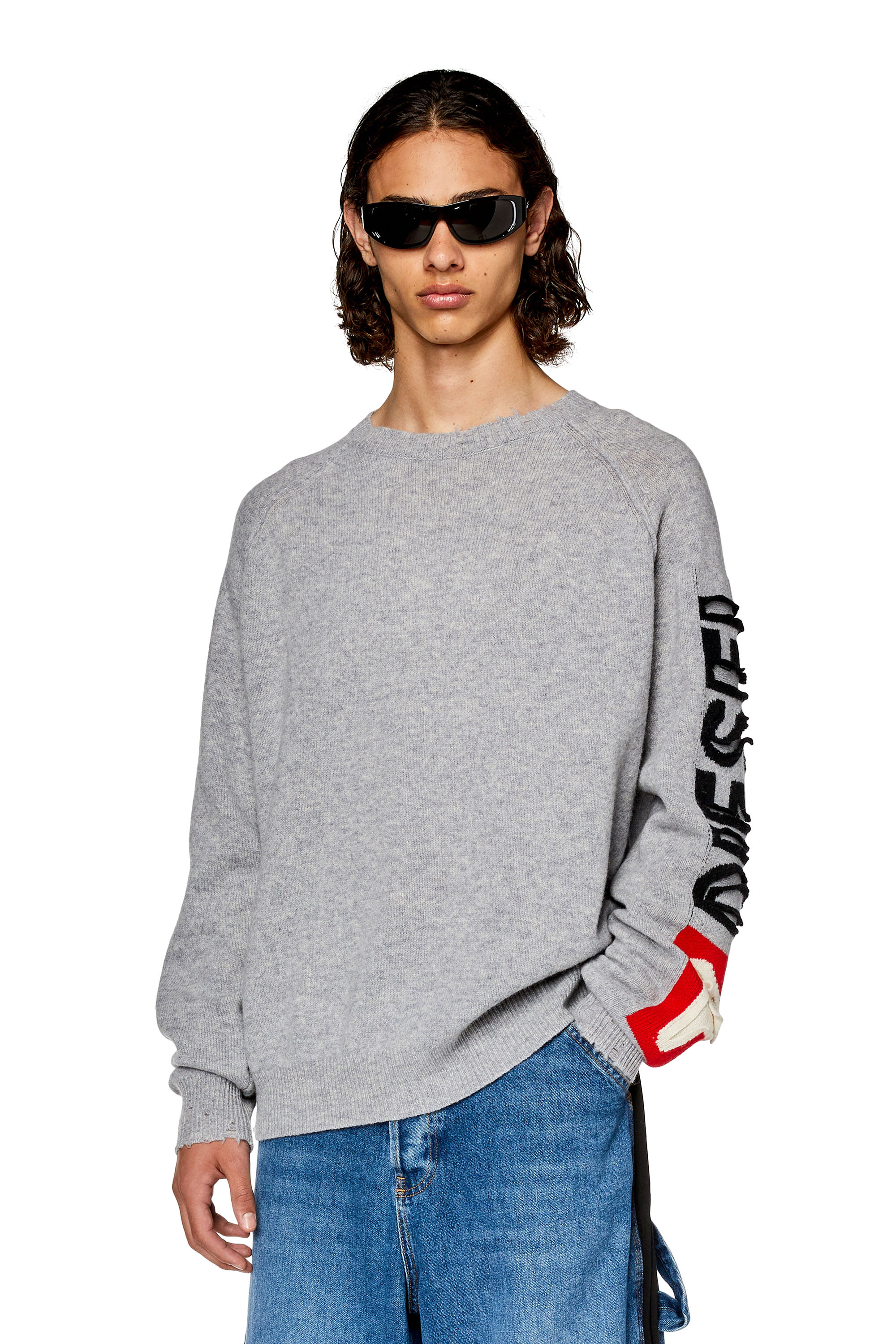 Diesel - K-SARIA, Man Wool sweater with cut-up logo in Grey - Image 1