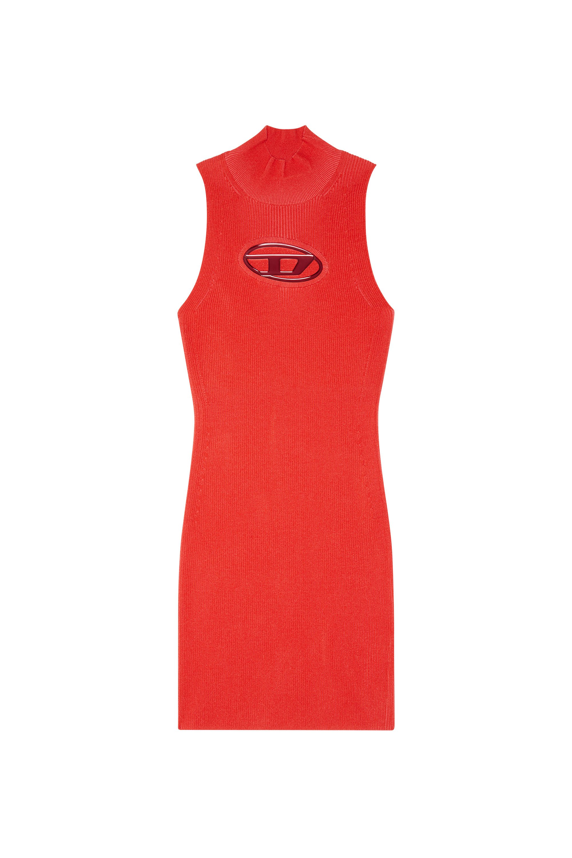 Diesel - M-ONERVA, Woman Short dress with cut-out and logo plaque in Red - Image 3