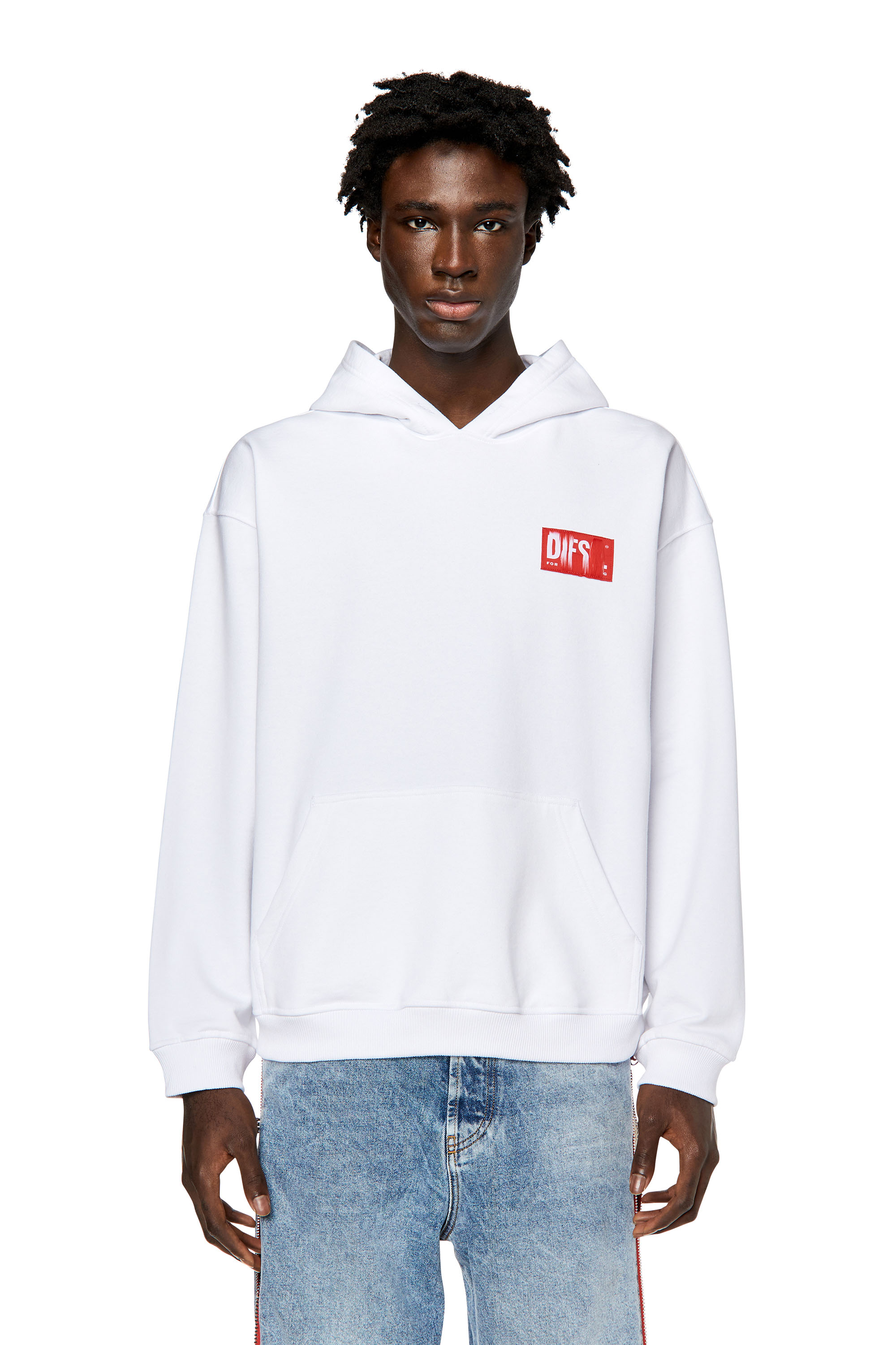 Diesel - S-NLABEL-HOOD, Man Hoodie with frayed logo patch in White - Image 1