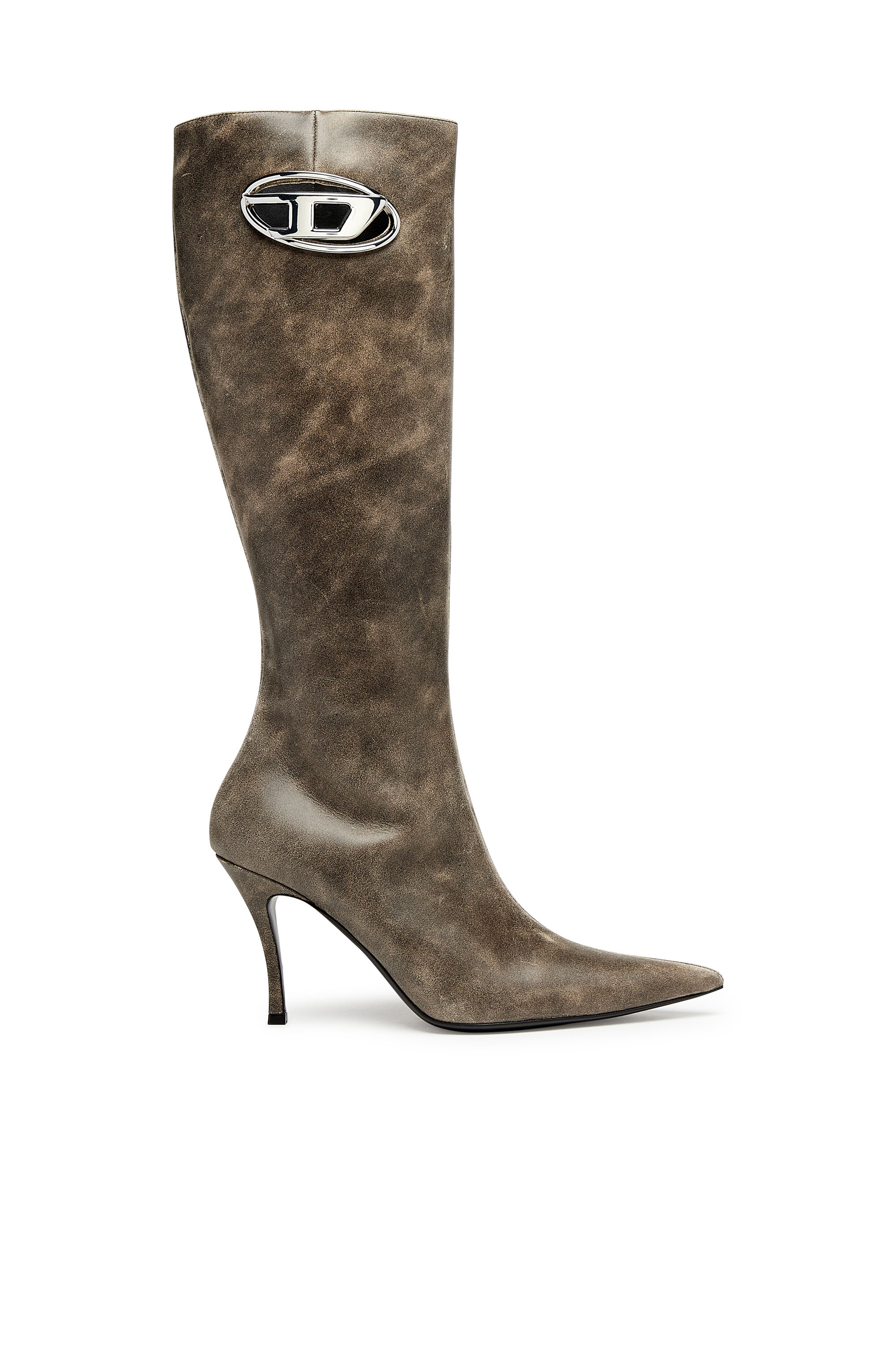 Diesel - D-VENUS HBT, Mujer D-Venus HBT - Botas de piel tratada con placa oval D in Marrón - Image 1