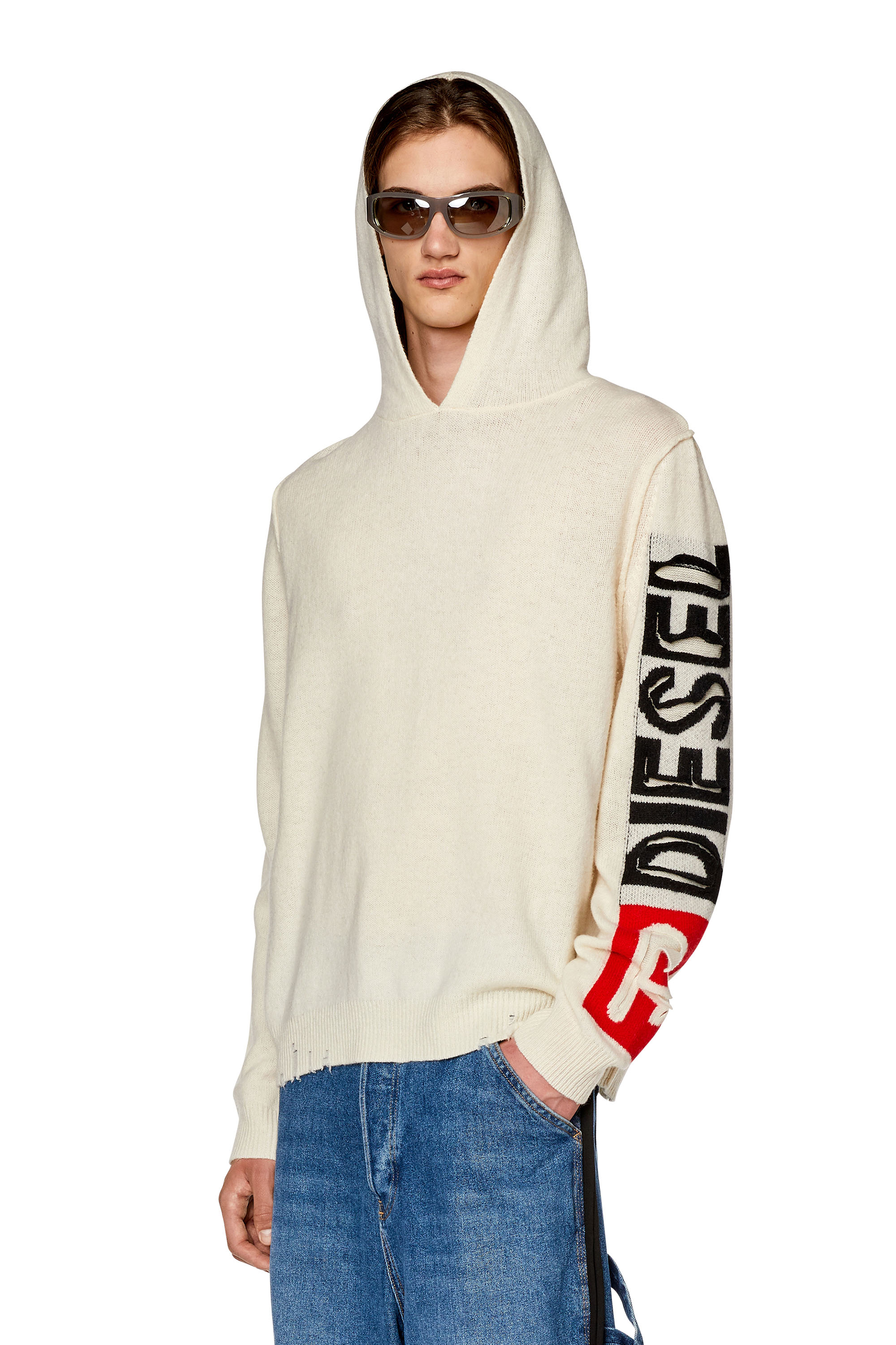 Diesel - K-TELENDO, Man Wool hoodie with cut-up logo in White - Image 1