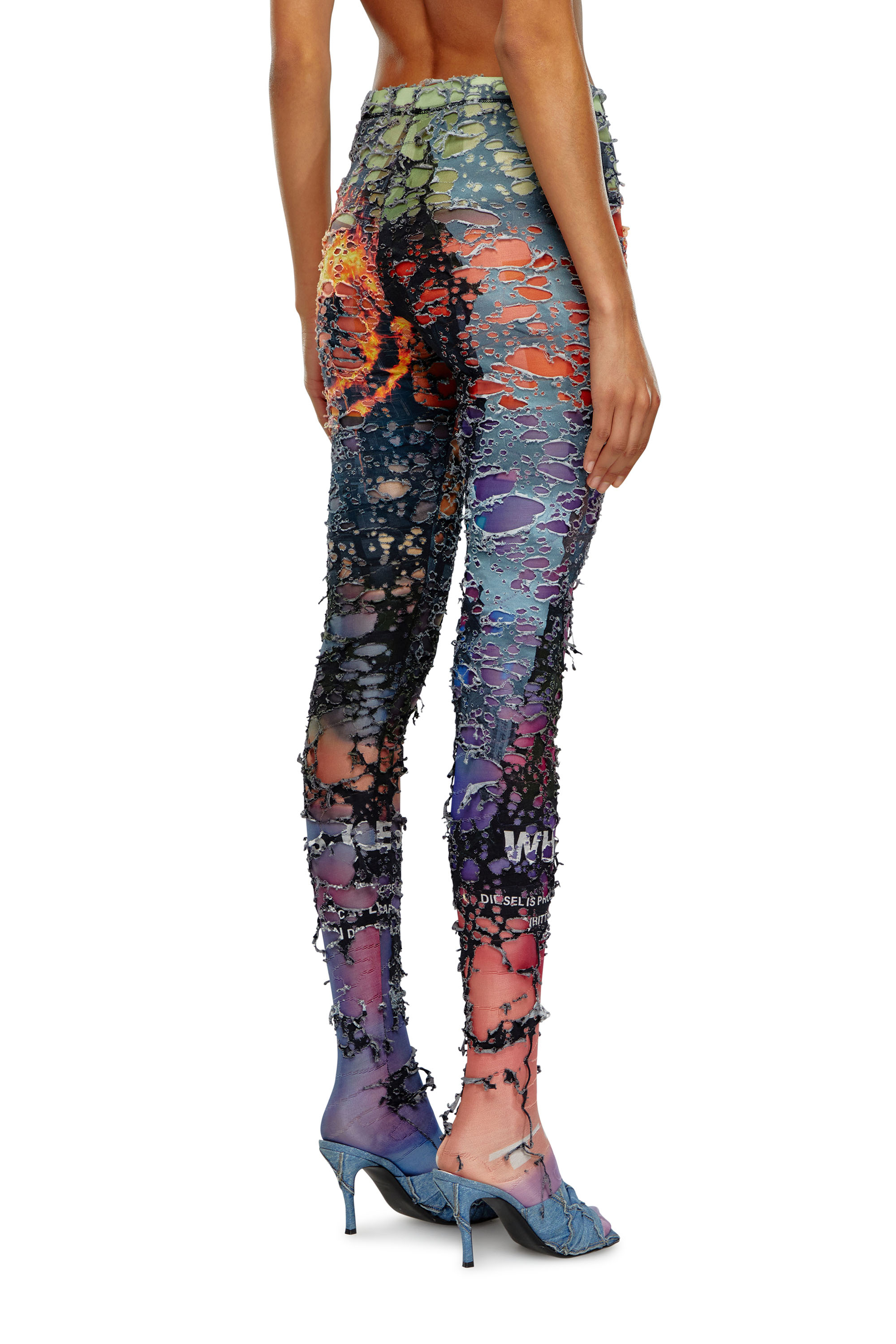 Diesel - P-KOLL-DEV, Woman Destroyed tights with cinema prints in Multicolor - Image 3