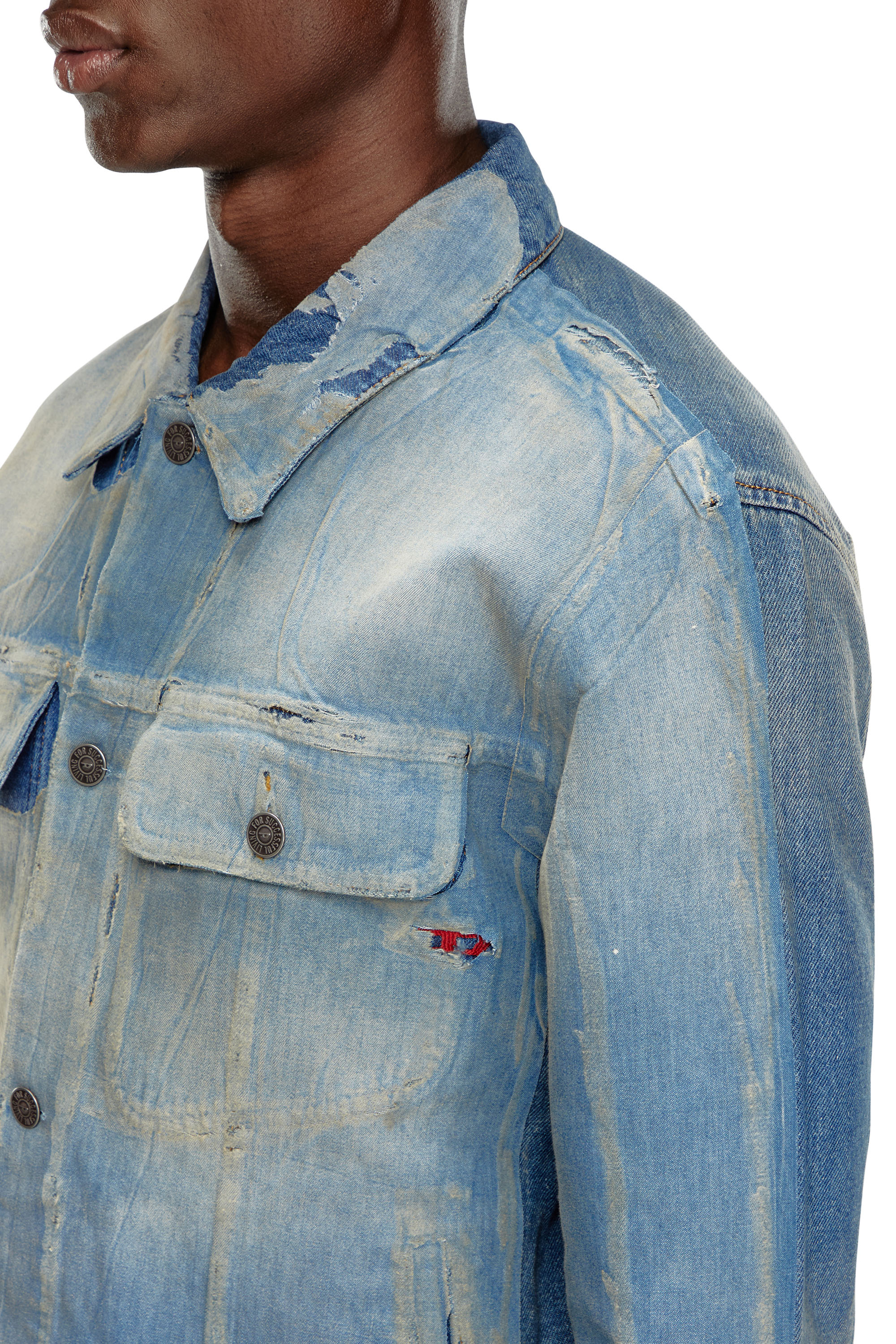 Diesel - D-BARCY-S3, Man Trucker jacket in peel-off denim in Blue - Image 5