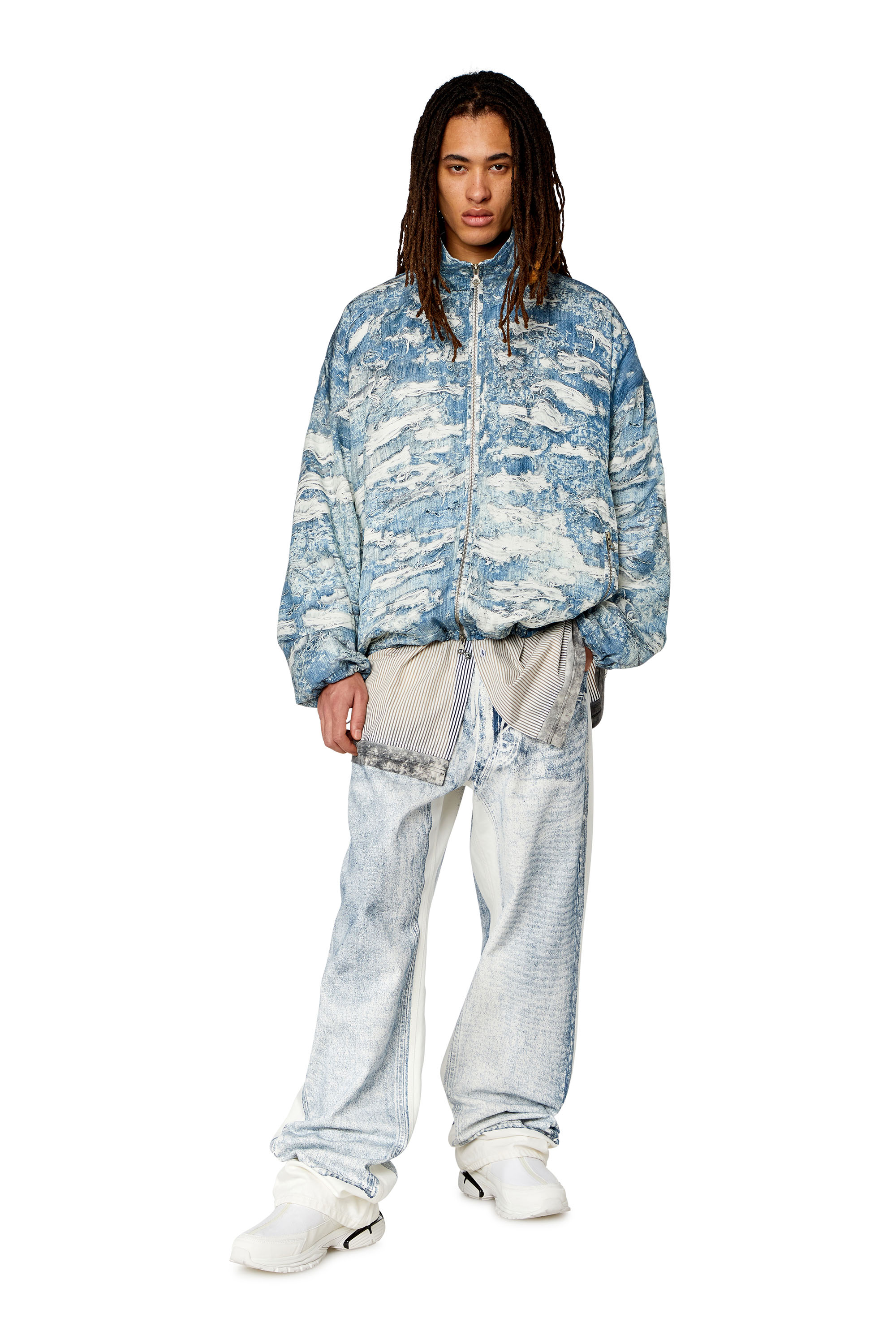 Diesel - J-ALSTON, Man Windbreaker with Tiger Breaks denim print in Blue - Image 2