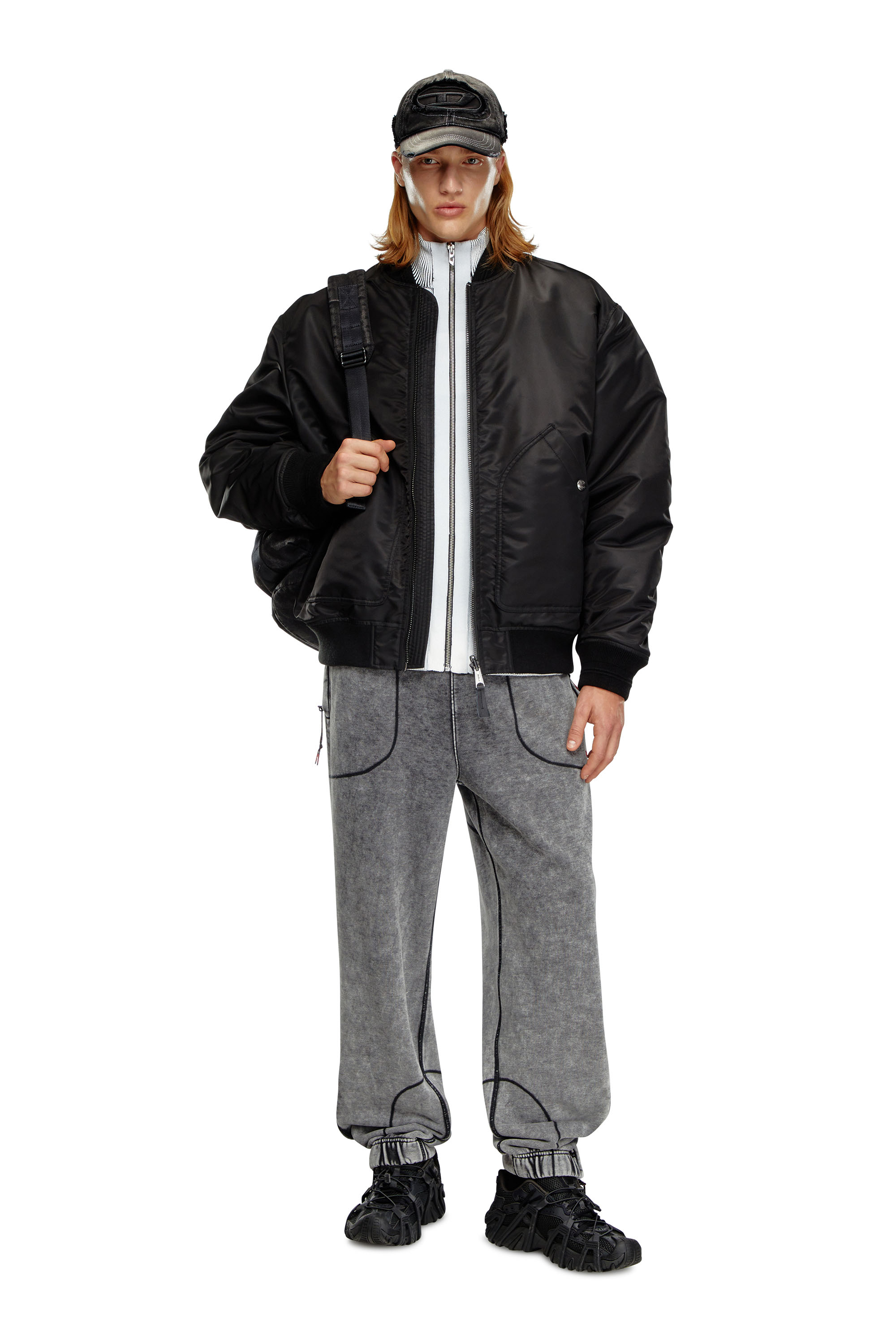 Diesel - J-HELD, Man Bomber in padded nylon with Oval D in Black - Image 2