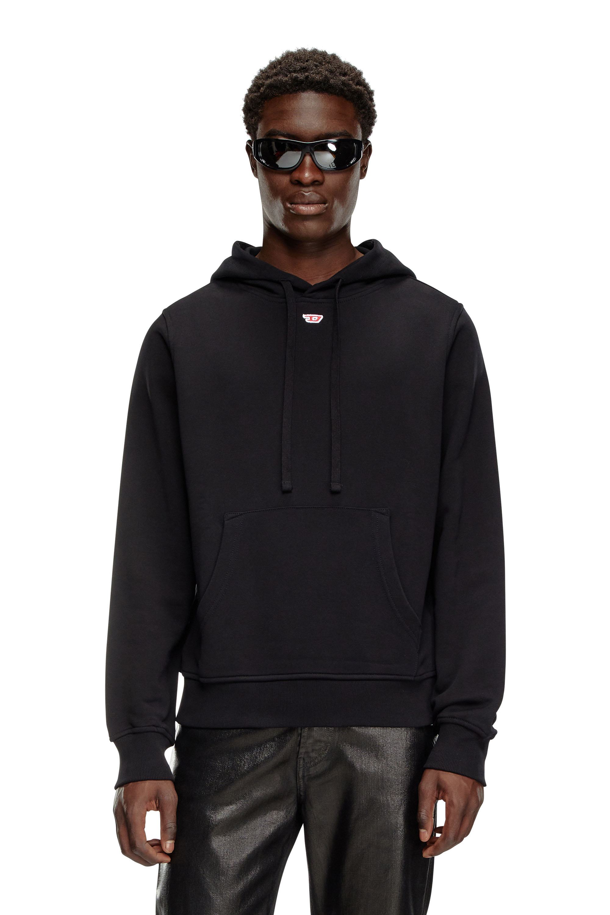 Diesel - S-GINN-HOOD-D, Man Cotton hoodie with mini D patch in Black - Image 1