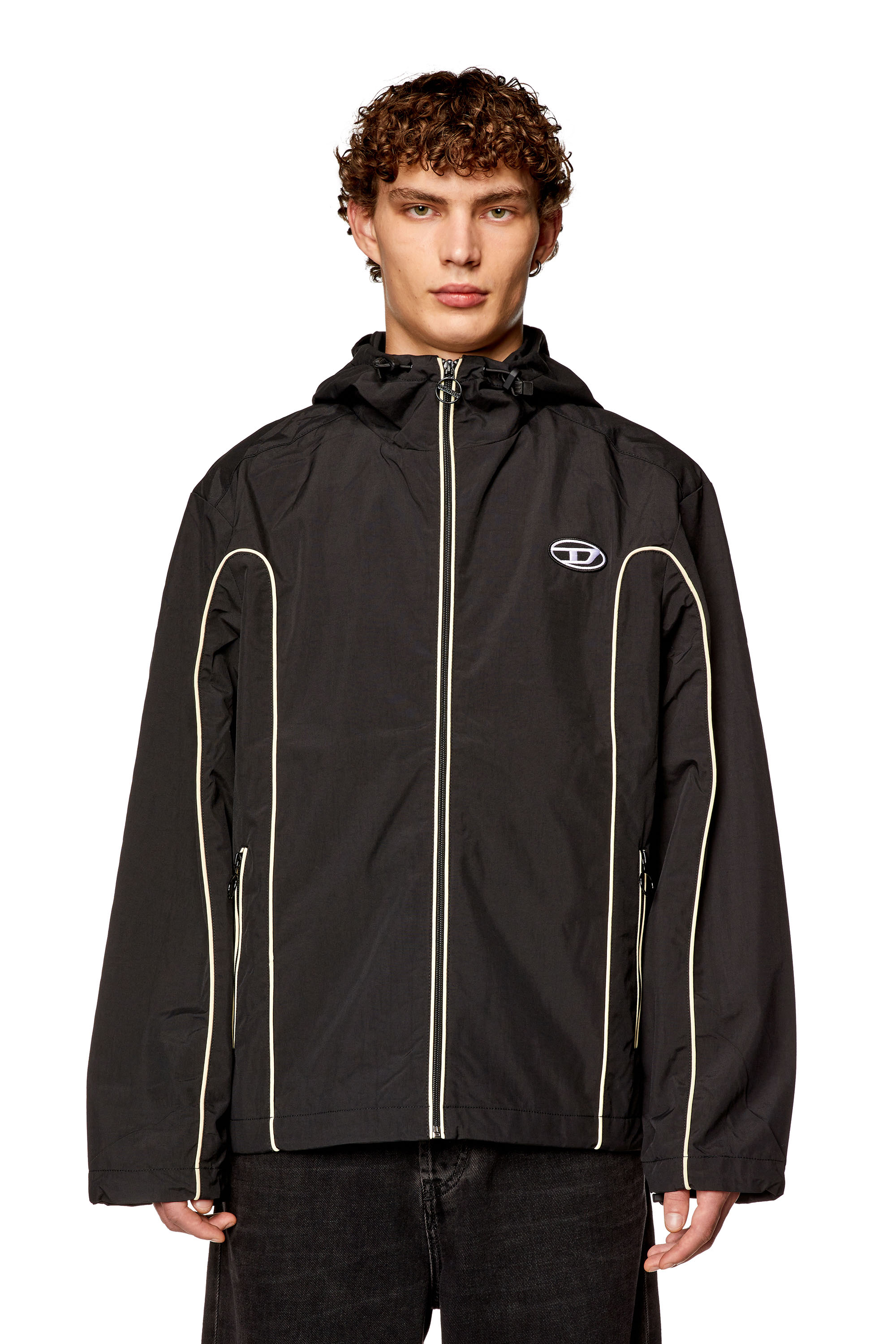 Diesel - J-HIVES, Man Windbreaker with contrast piping in Black - Image 1