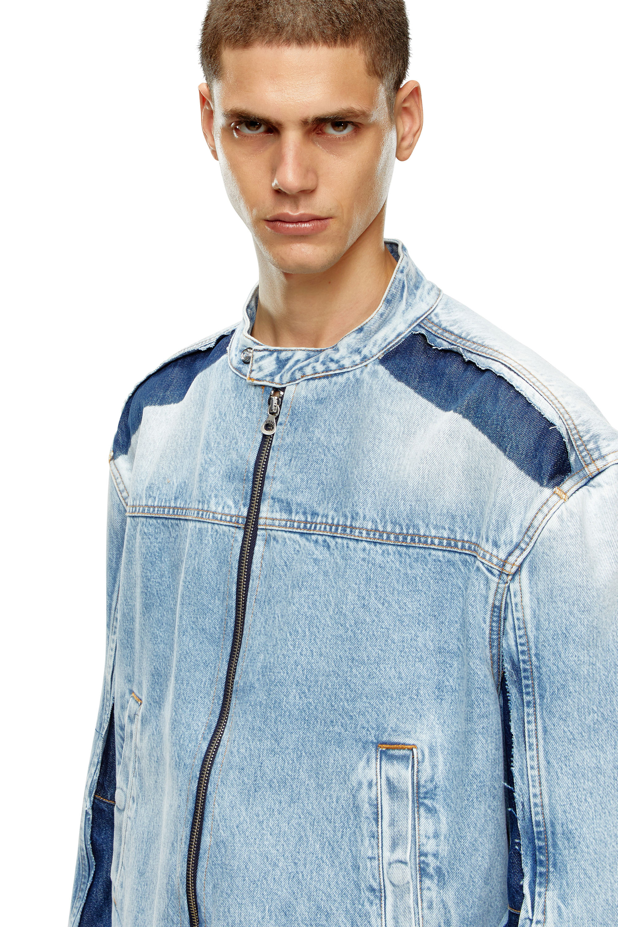 Diesel - D-MARGE-S1, Man Zipped jacket in two-tone denim in Blue - Image 5