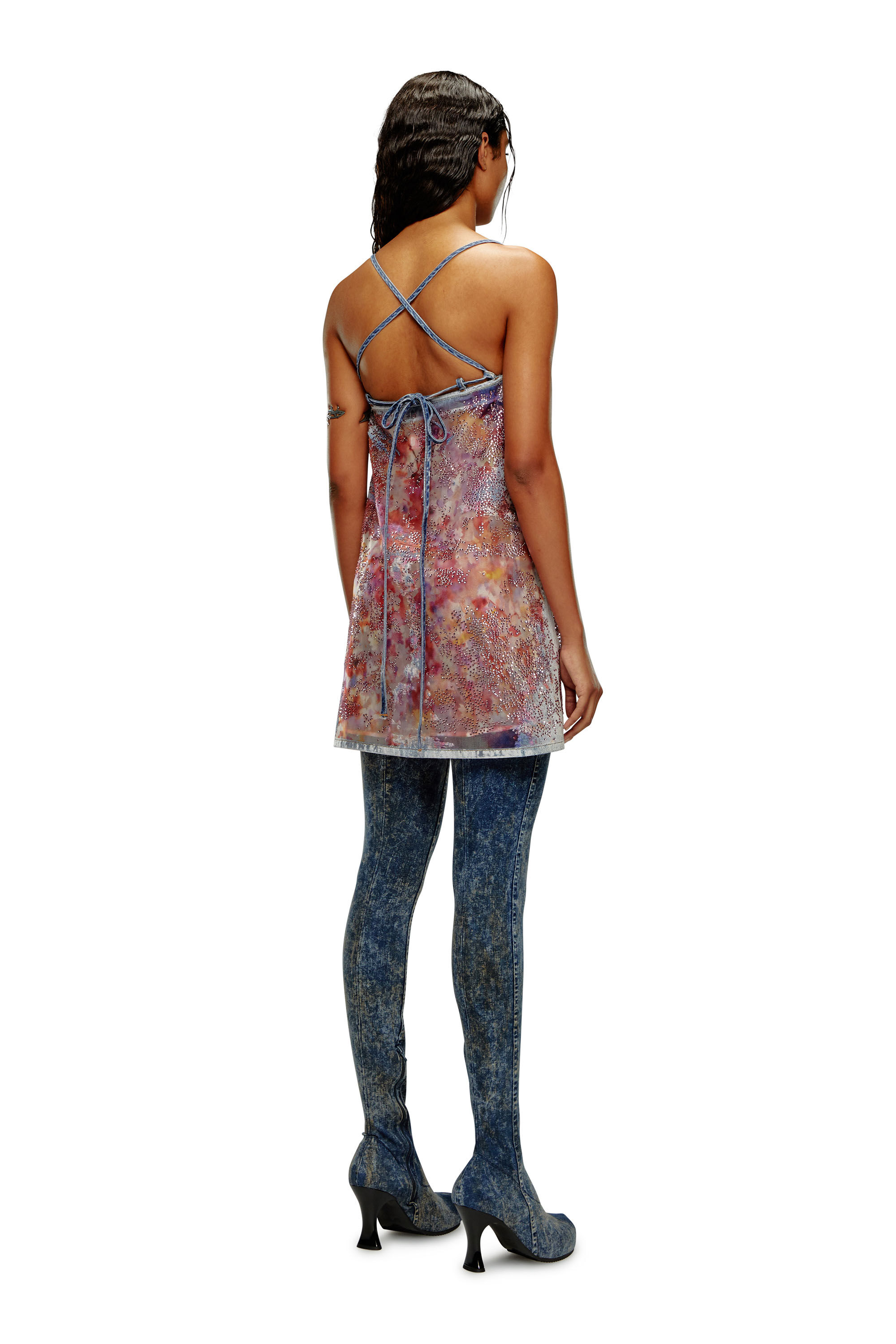 Diesel - DE-HELD-SHORT-FSE, Woman Strappy midi dress in sequin denim in Multicolor - Image 3