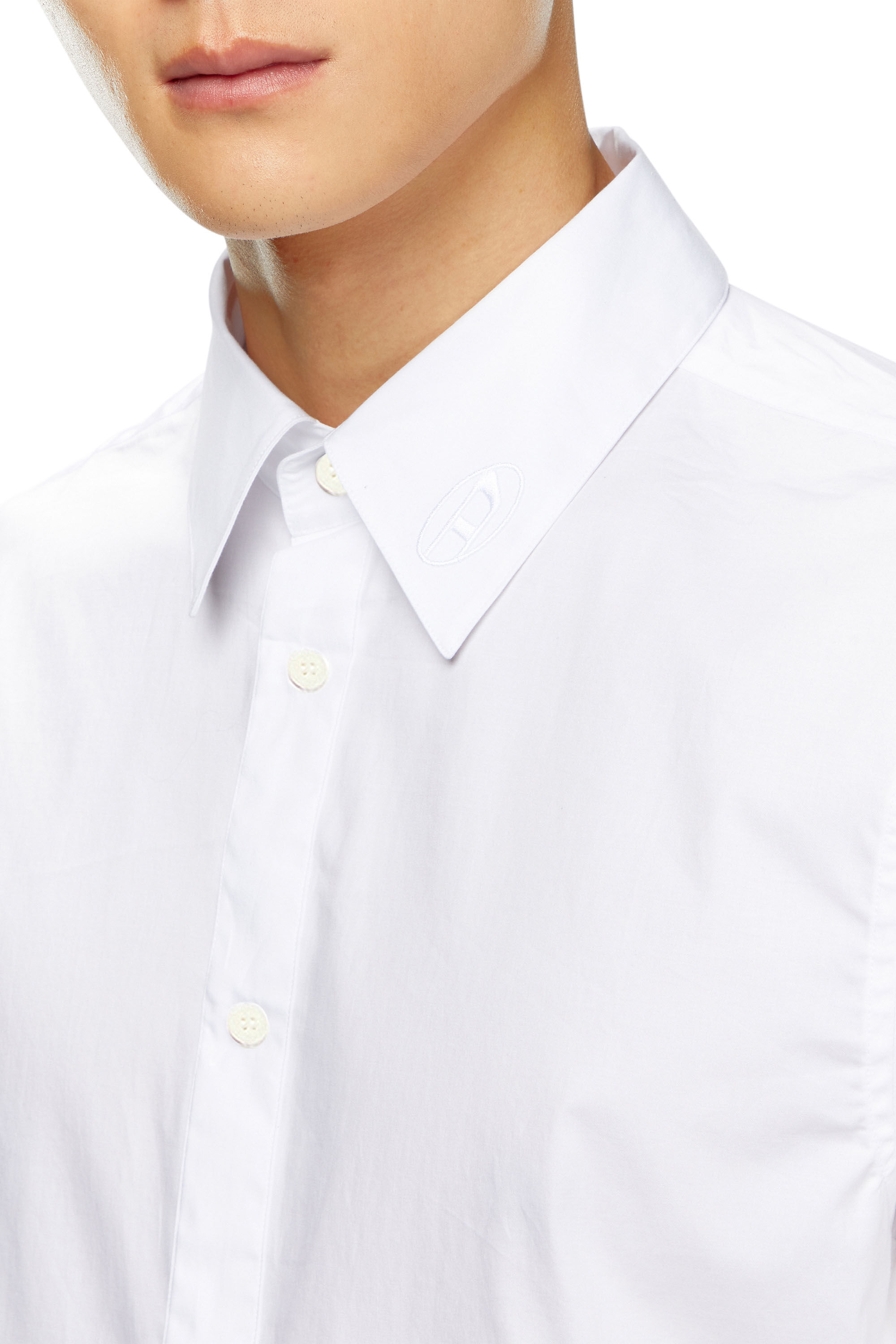 Diesel - S-FITTY-A, Man Formal shirt with logo-embroidered collar in White - Image 5