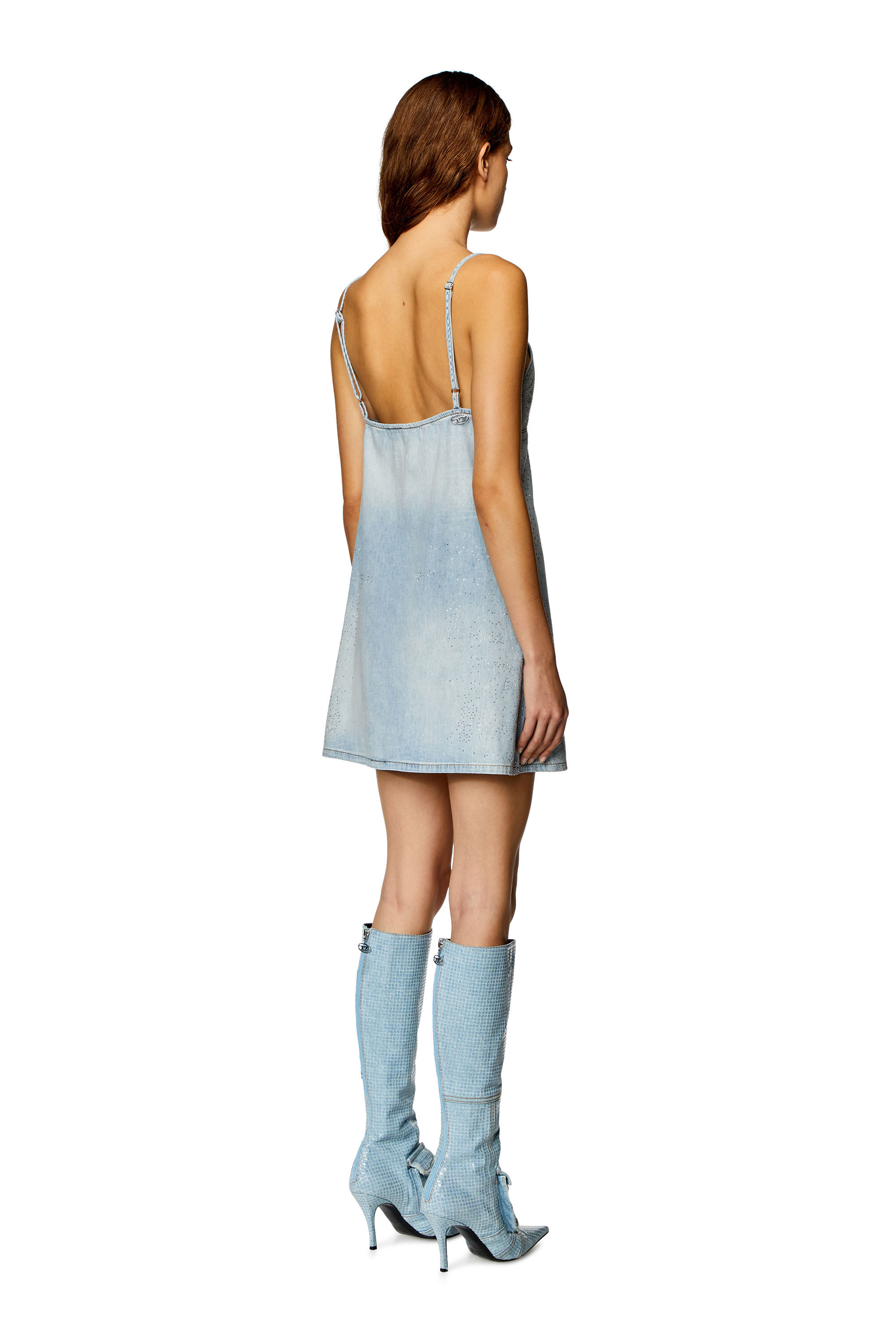 Diesel - DE-VER-S, Woman Mini dress in micro-crystal denim in Blue - Image 3