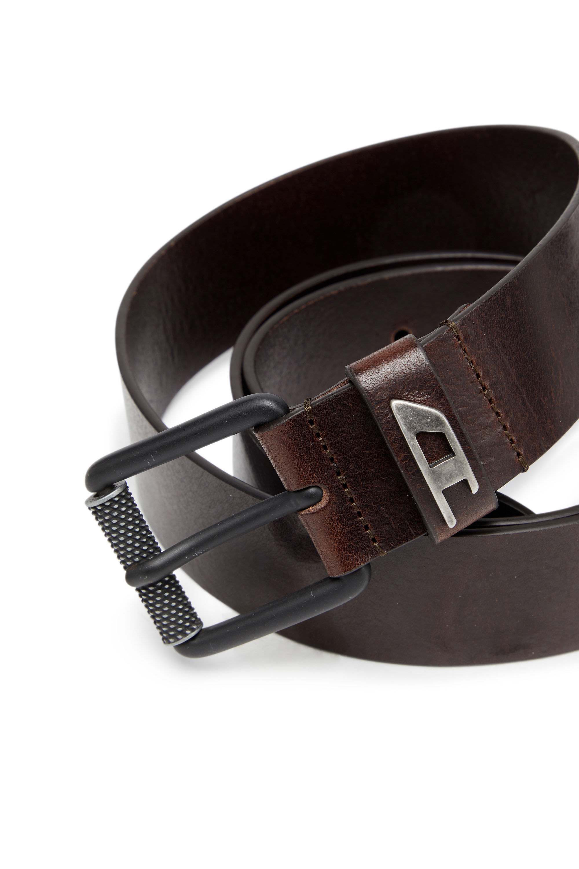 Diesel - B-DAVE II, Man's Shiny leather belt with logo loop in Brown - 3