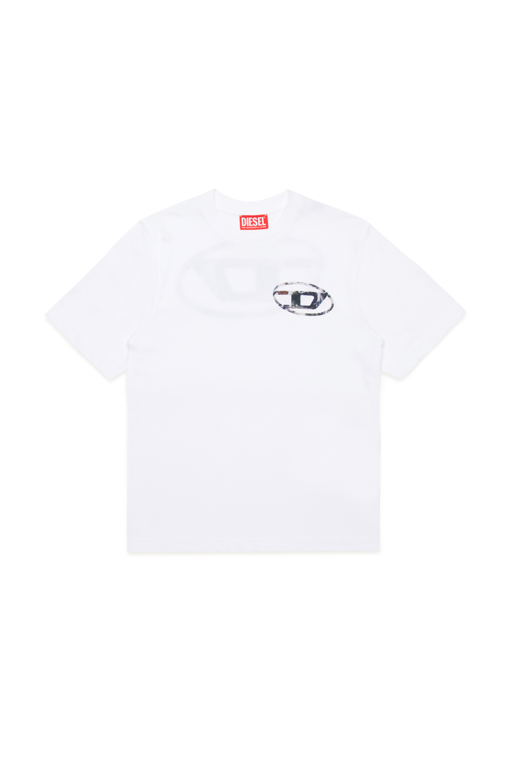 Diesel - TWASHL6 OVER, Man's T-shirt with marble effect oval logo in White - 1