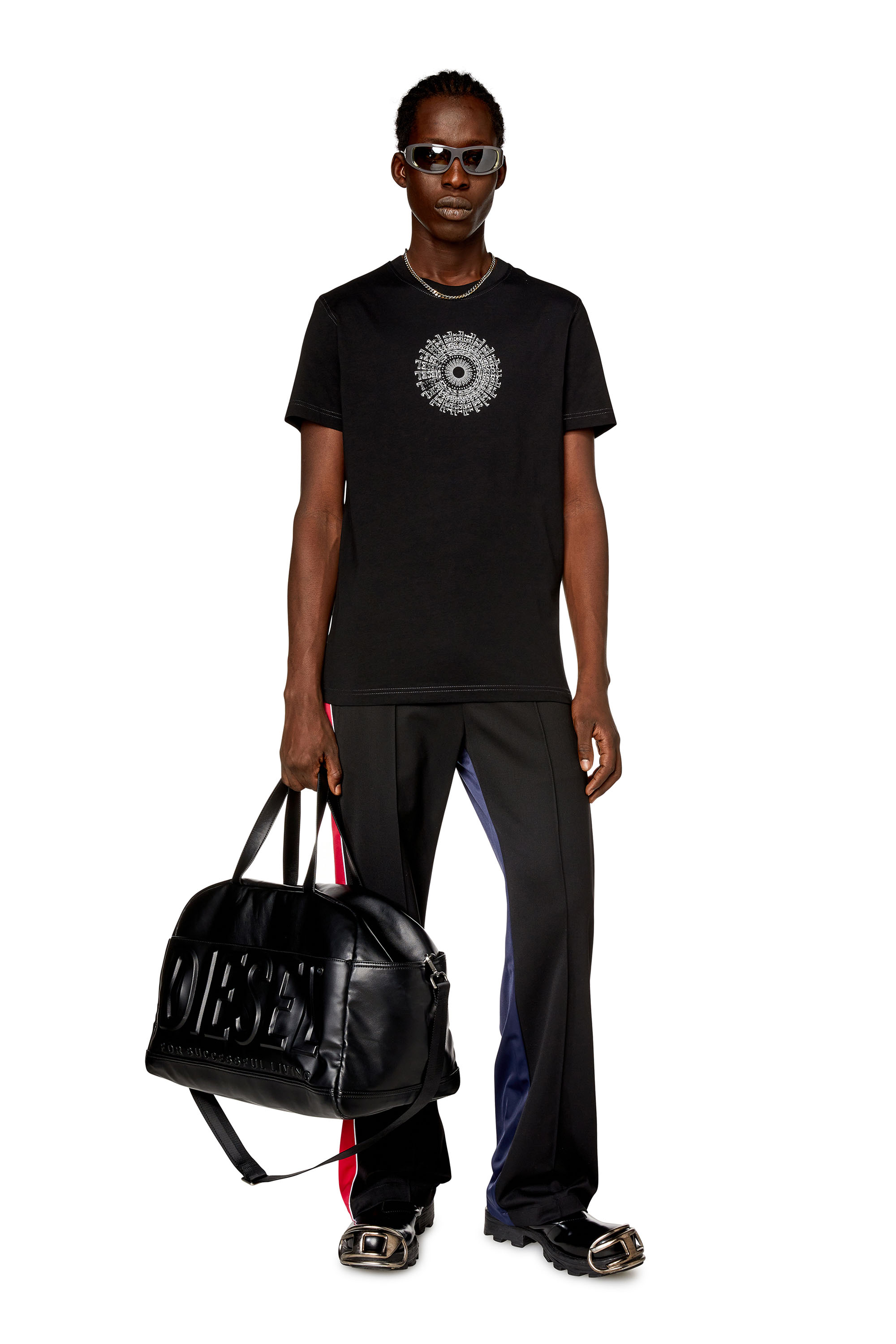 Diesel - T-DIEGOR-K71, Man T-shirt with vortex Diesel print in Black - Image 3