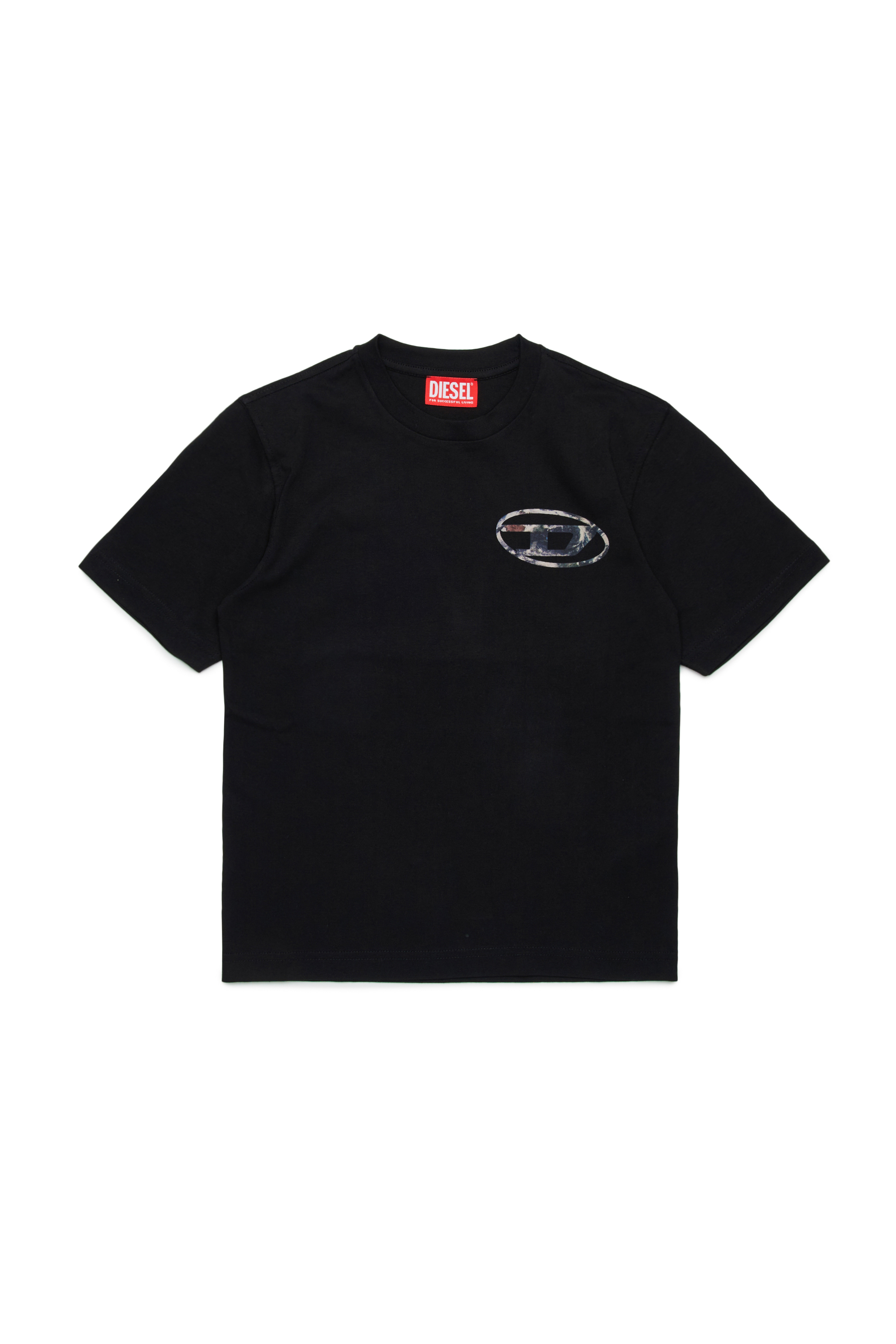 Diesel - TWASHL6 OVER, Man's T-shirt with marble effect oval logo in Black - 1