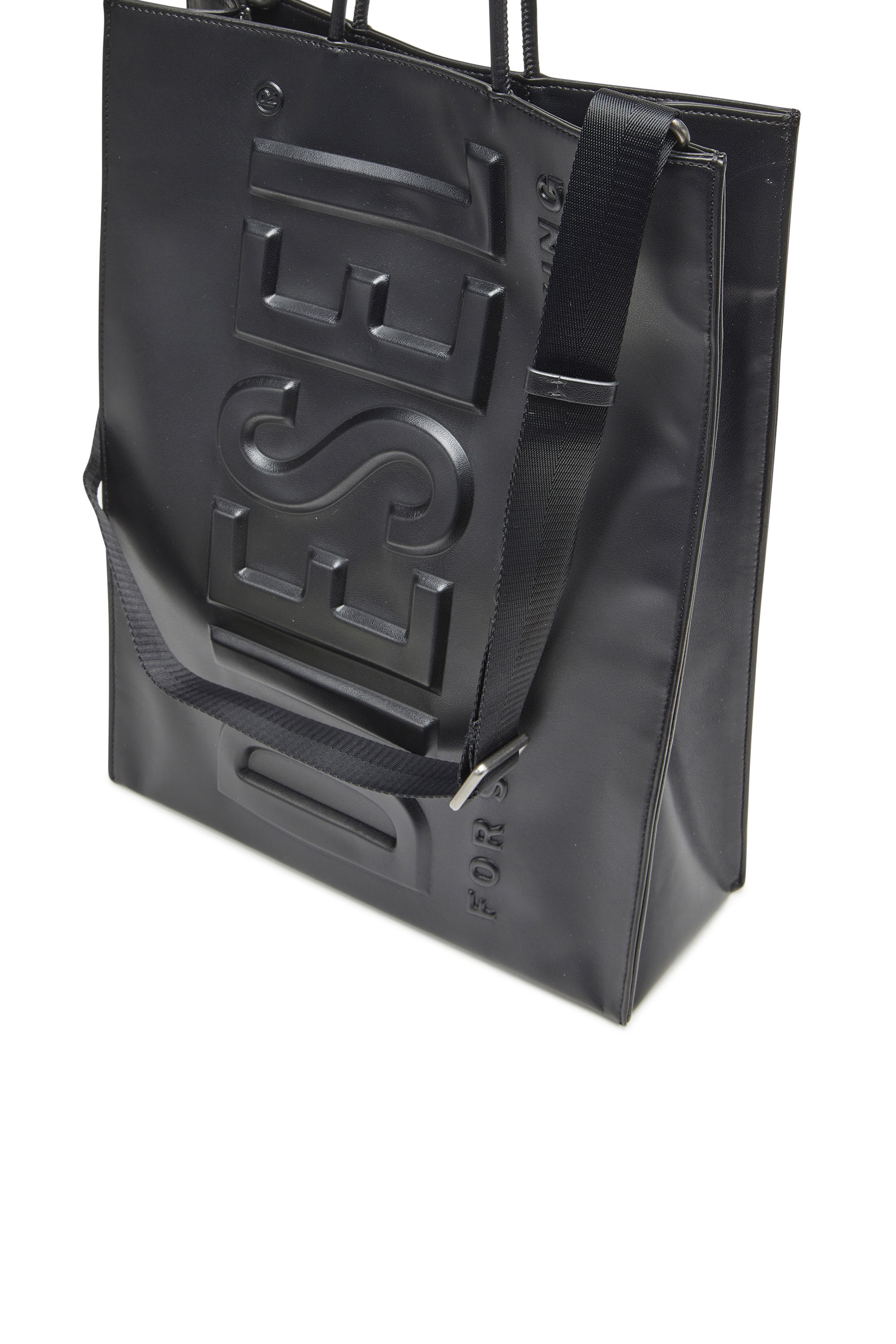 Diesel - DSL 3D SHOPPER L X, Unisex Dsl 3D L-Large PU tote bag with embossed logo in Black - Image 5