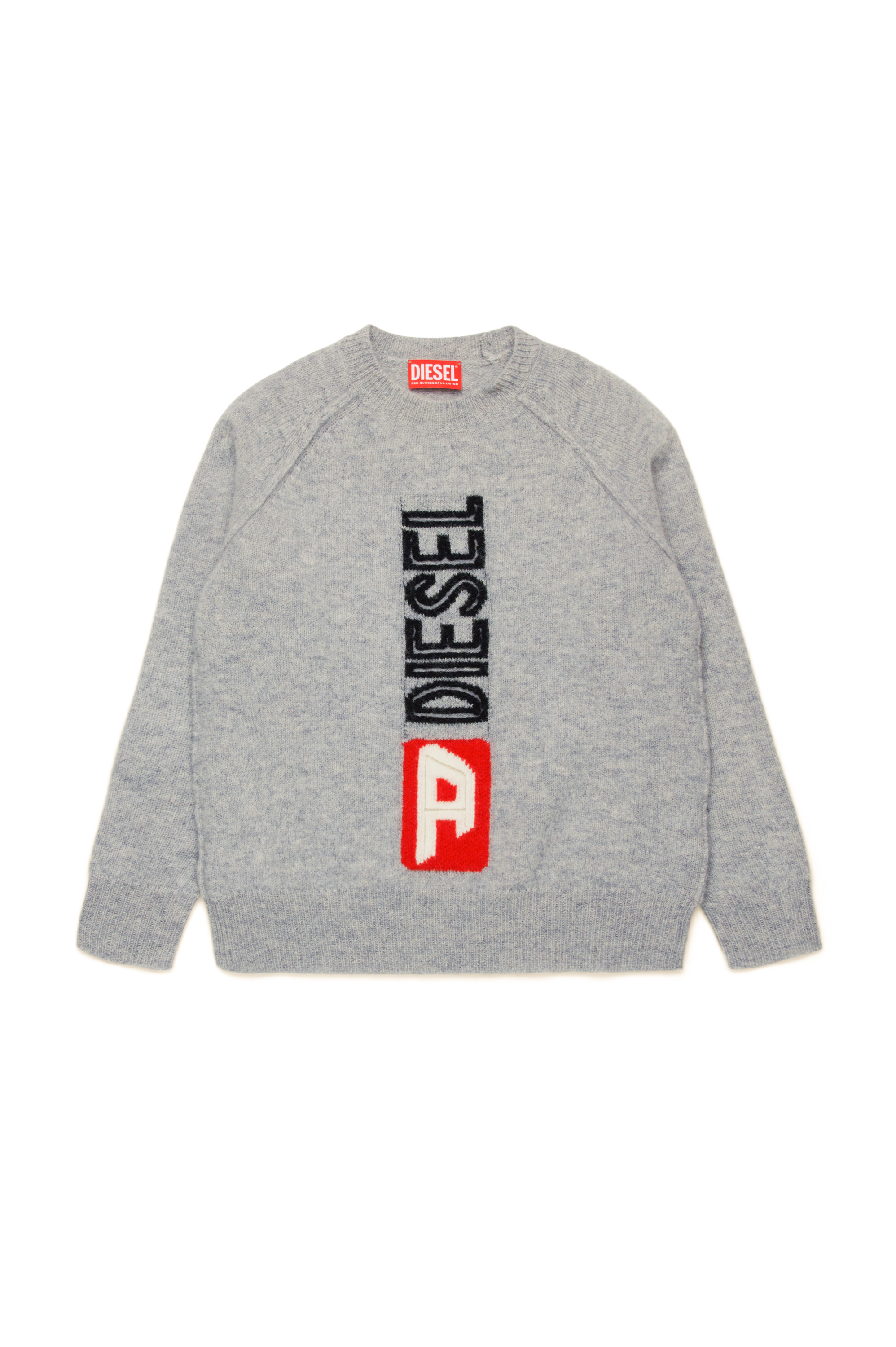 Diesel - KSARIA OVER, Unisex's Wool jumper with logo intarsia in Grey - 1