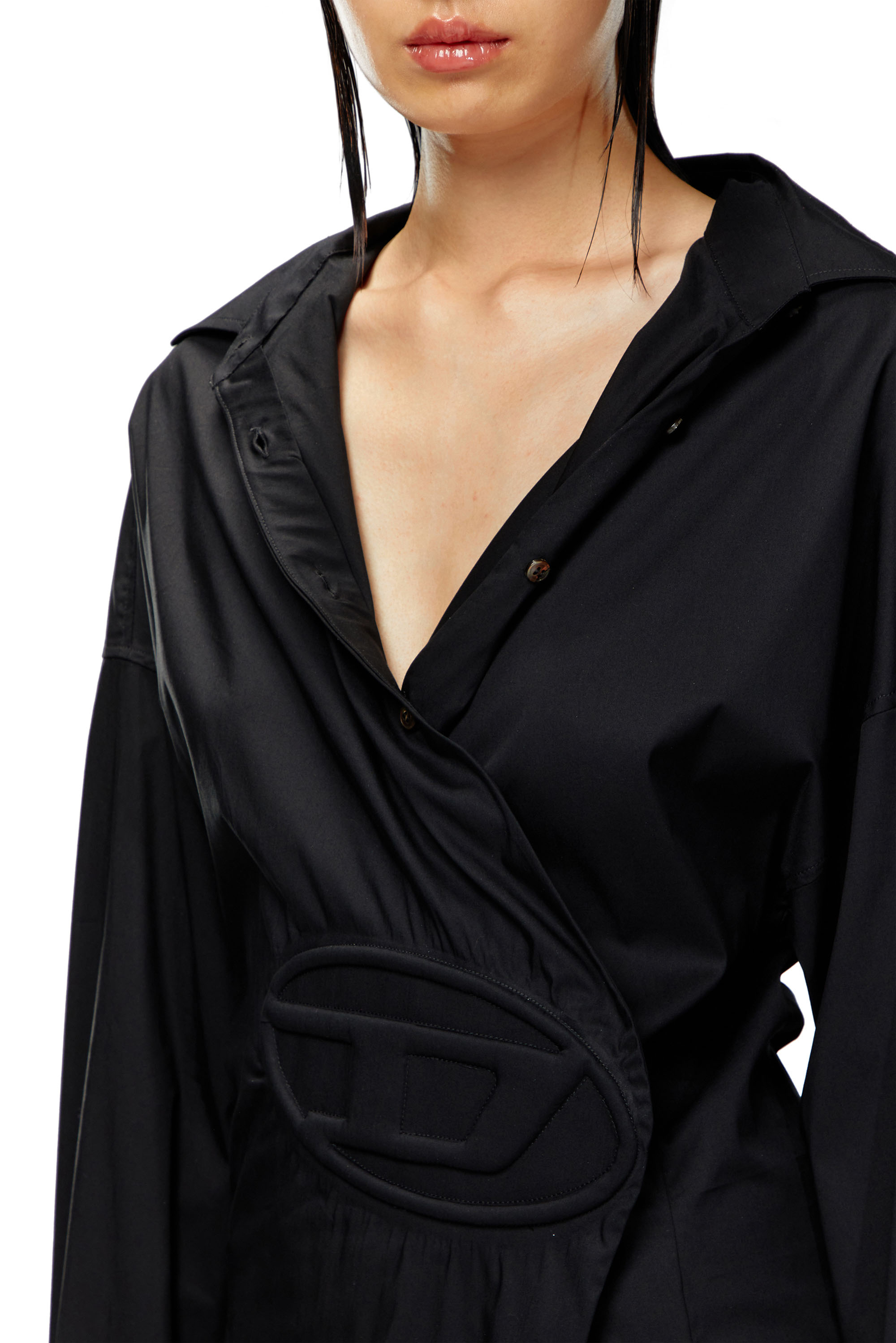 Diesel - D-SIZEN-N1, Woman Short shirt dress in stretch poplin in Black - Image 5