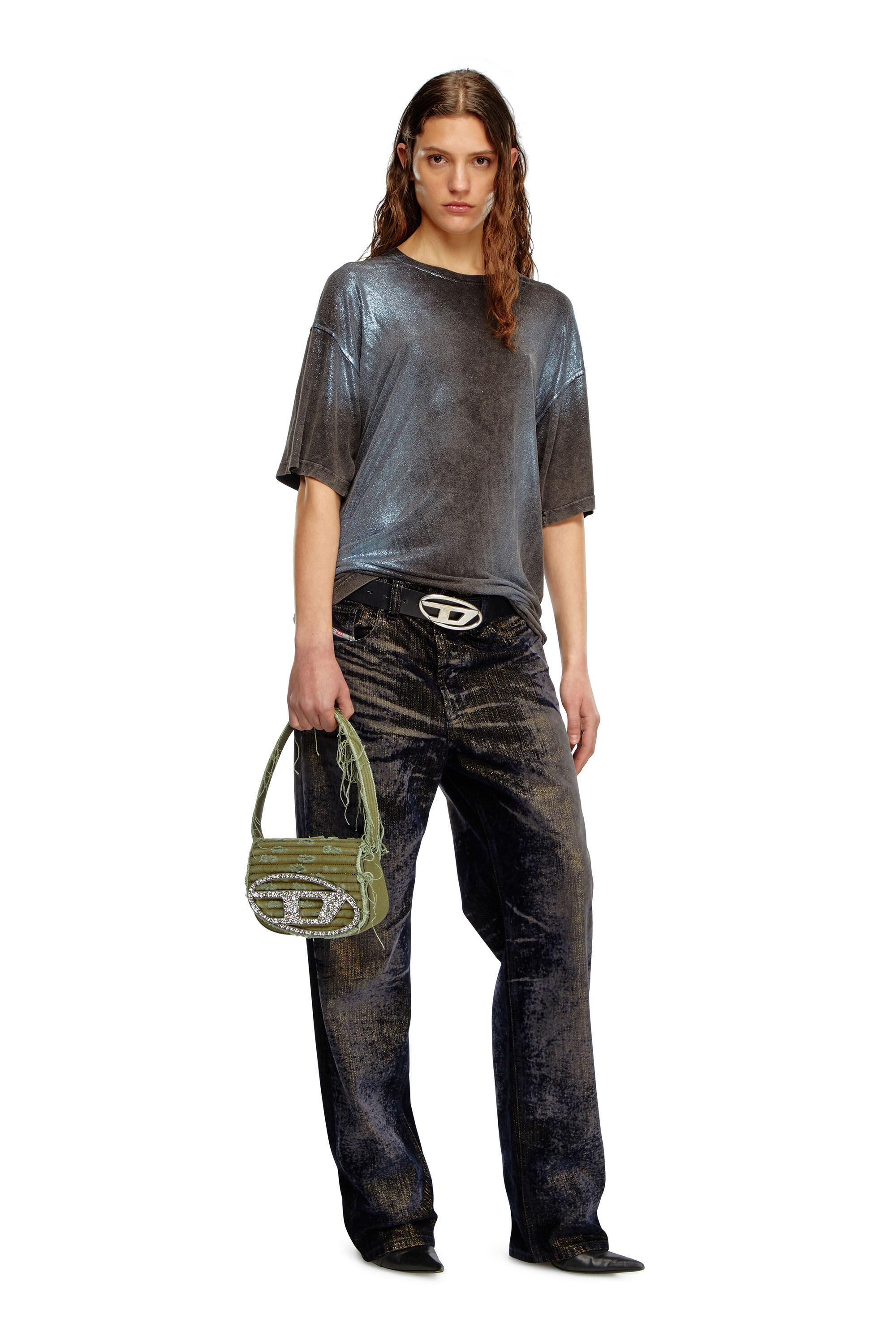 Diesel - 1DR, Woman's 1DR-Iconic shoulder bag in canvas and leather in Military Green - 6