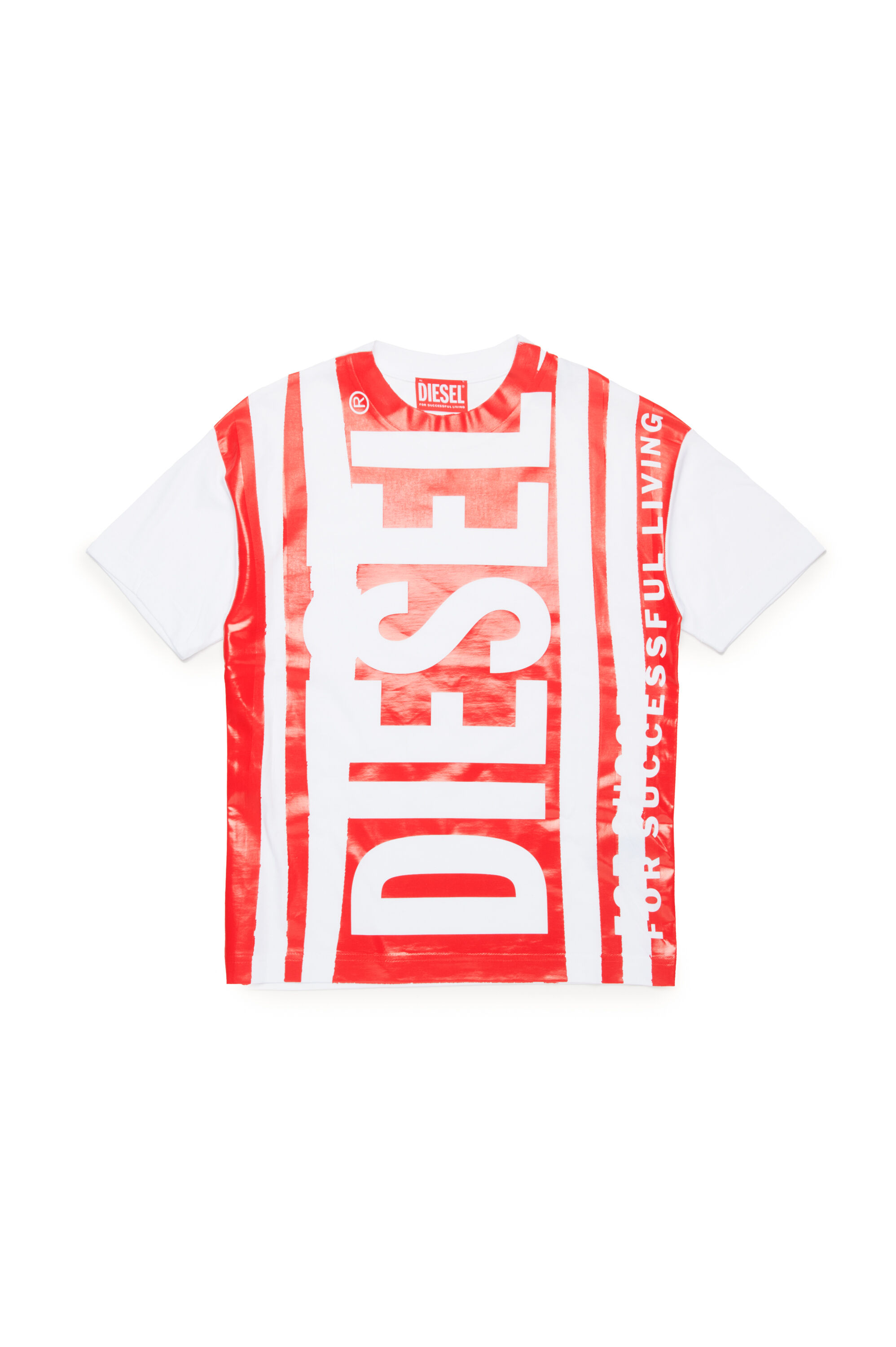 Diesel - TNABELM5 OVER, Unisex's T-shirt with folded-effect logo print in White/Red - 1