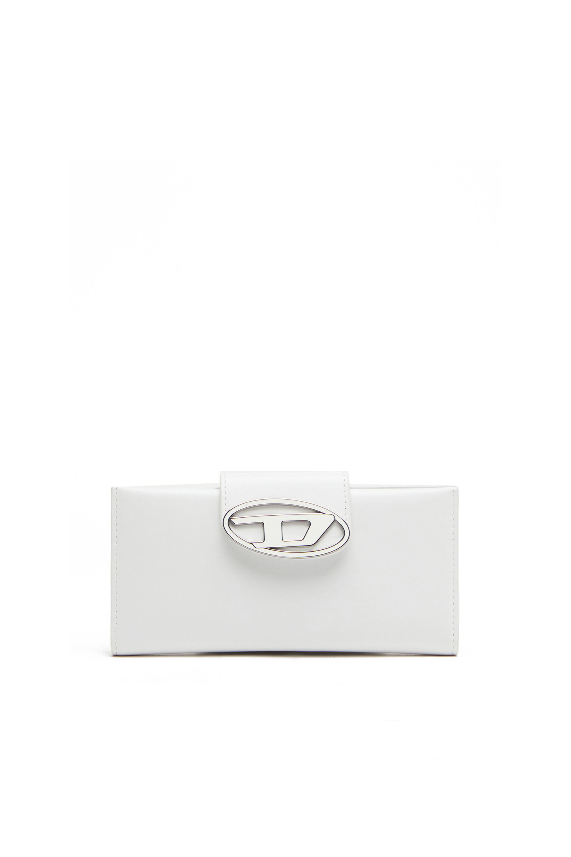 Diesel - JULIE, Woman's Leather continental wallet with logo plaque in White - 1