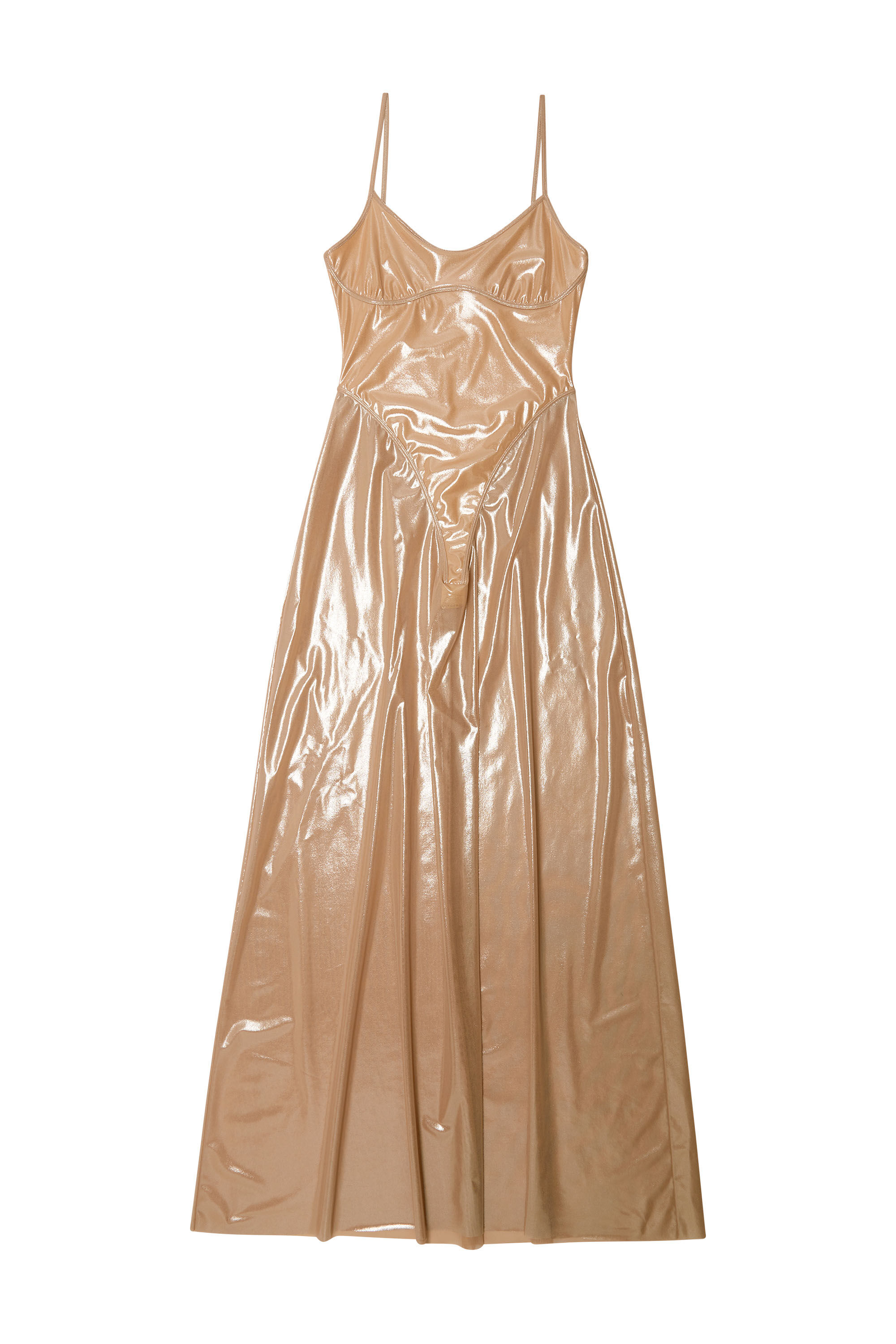 Diesel - D-ROONEY, Woman's Long slip dress in shiny stretch tulle in Nude - 2