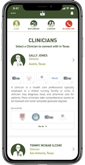 Screenshot displaying how clinicians profiles look like at the Sound Off app