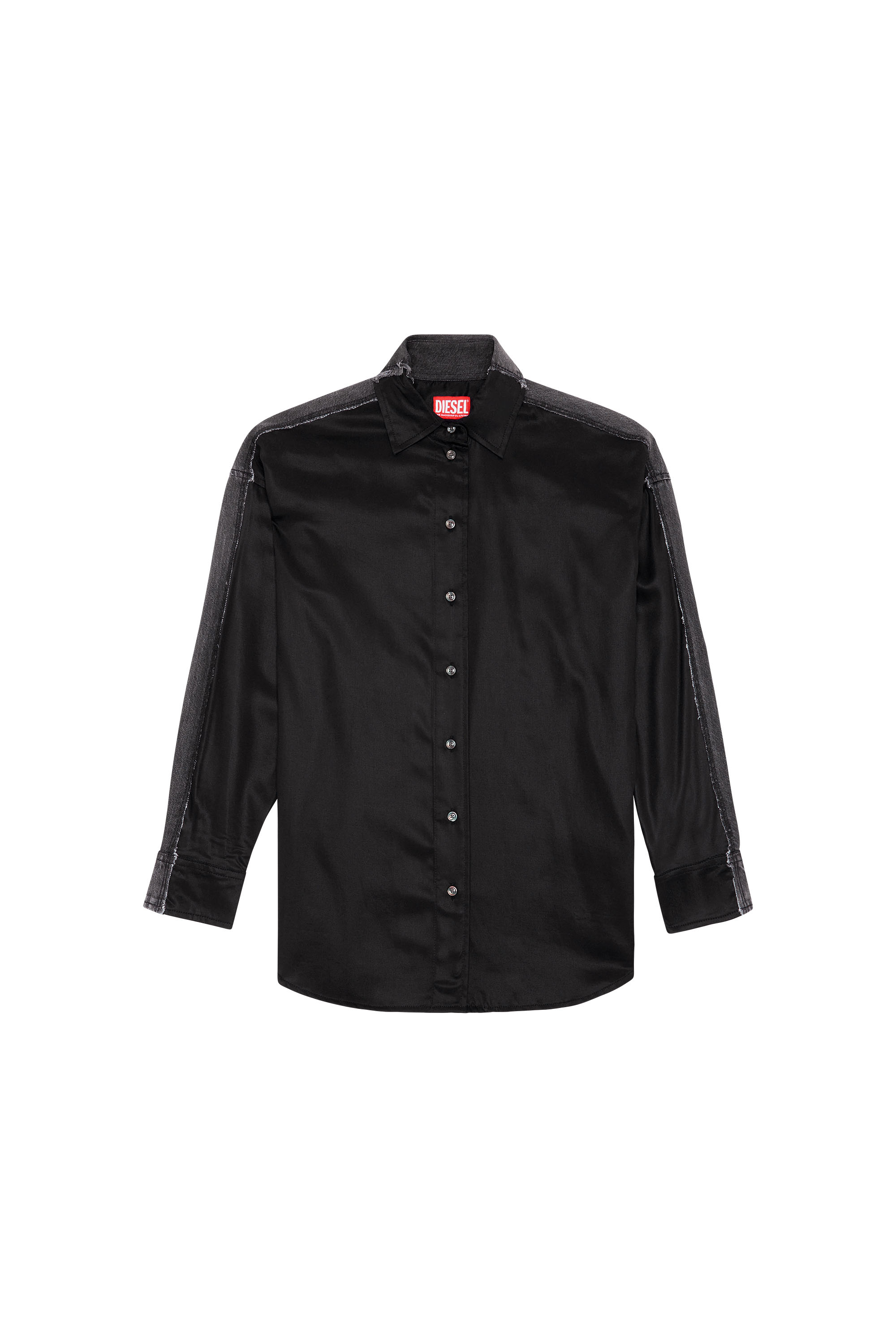 Diesel - S-DOU-DNM-FL, Woman Shirt in satin and denim in Black - Image 3