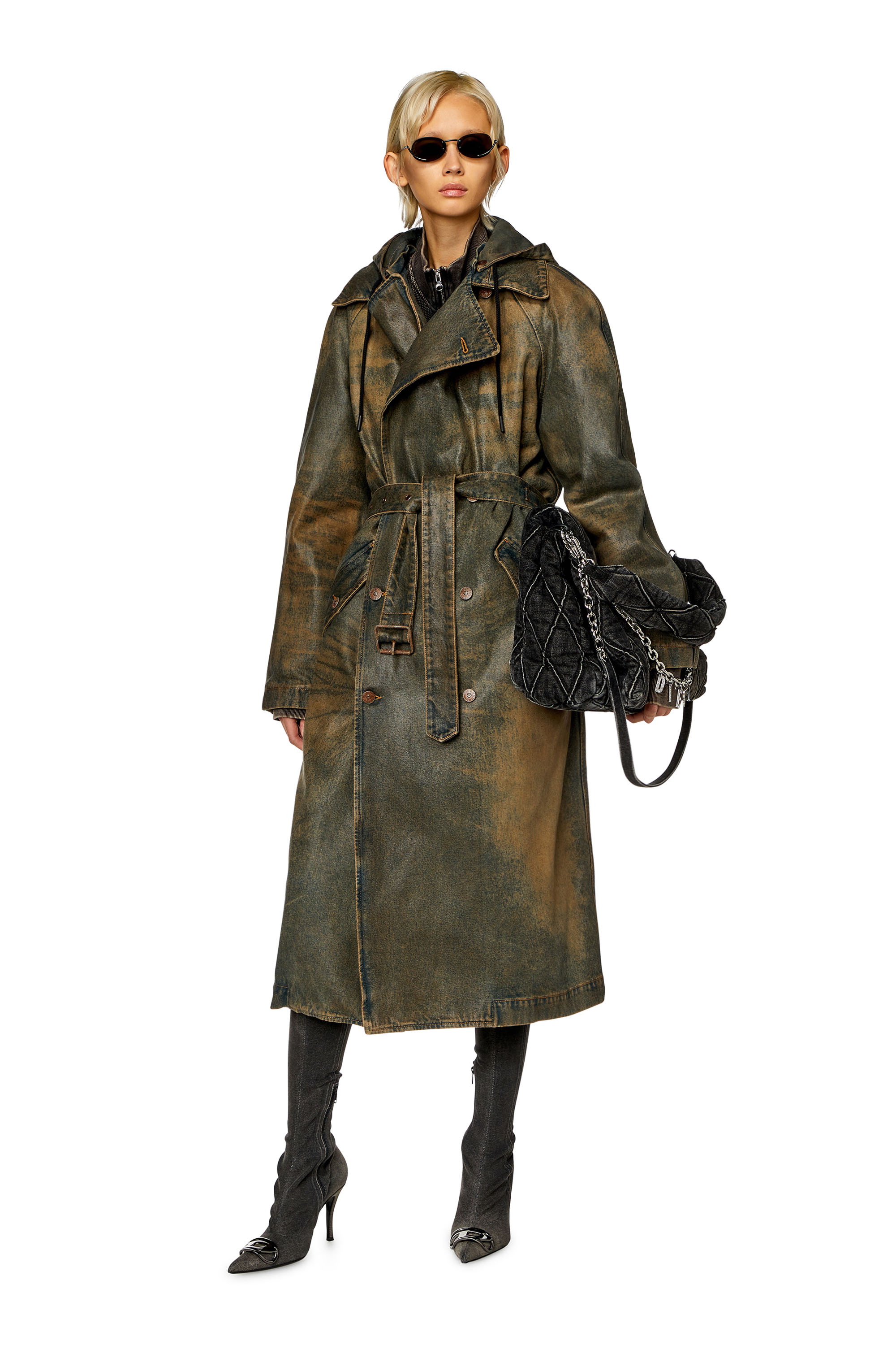 Diesel - CL-J-MATTHEW, Unisex Trench coat in coated denim in Brown - Image 1