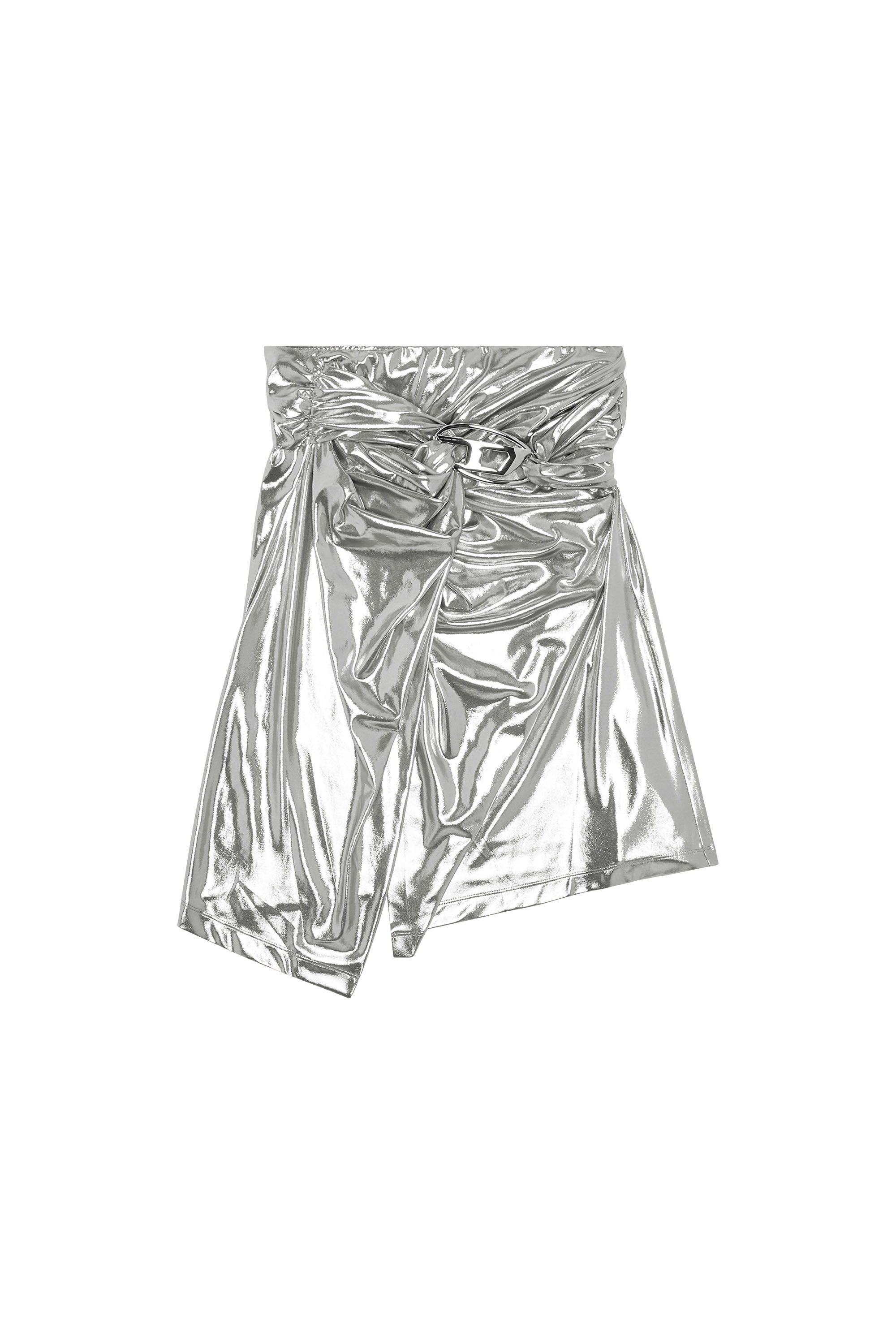 Diesel - O-MELT, Woman Draped midi skirt with foil coating in Silver - Image 3