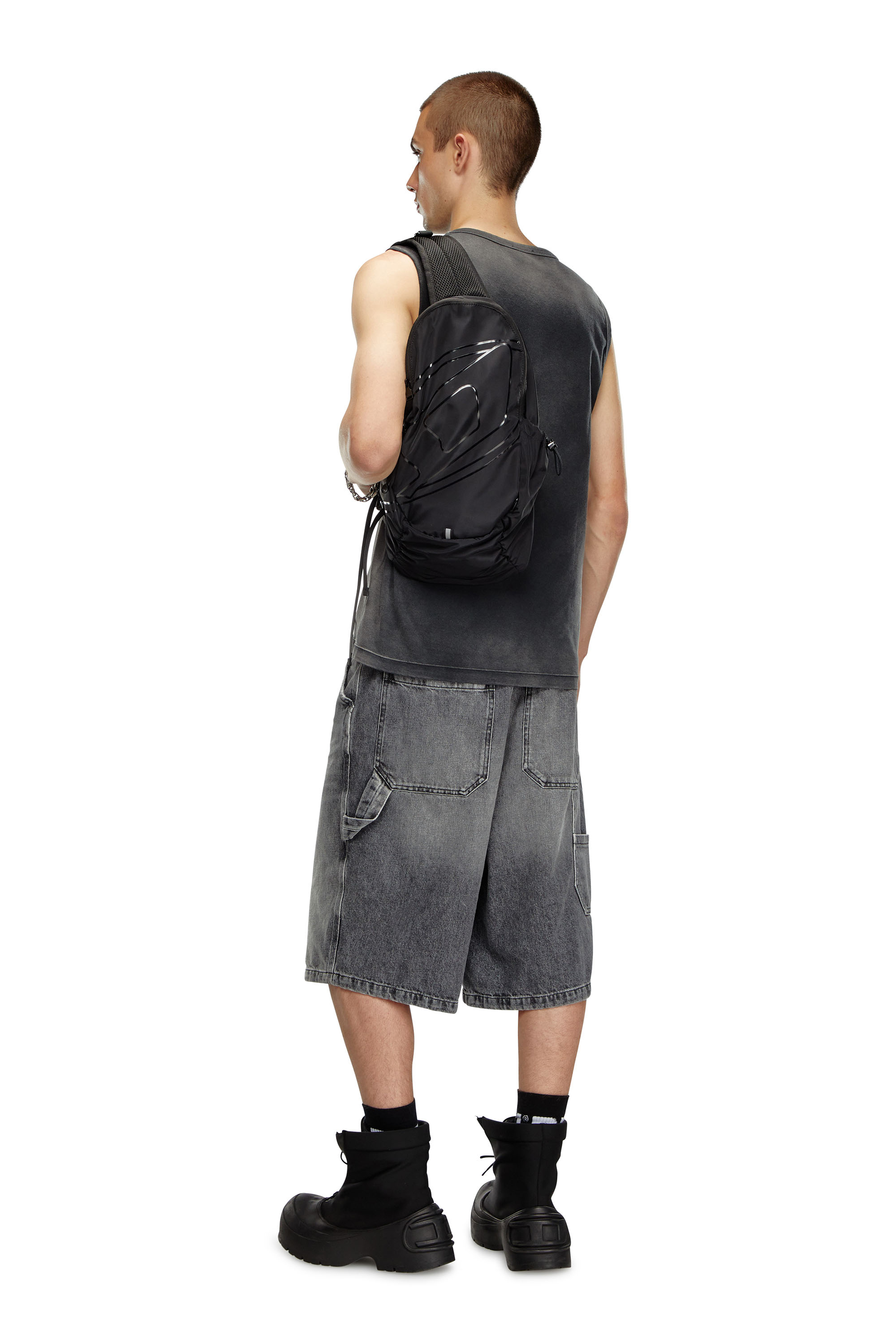 Diesel - DRAPE SLING BAG, Man Drape-Nylon sling backpack with tonal logo in Black - Image 6