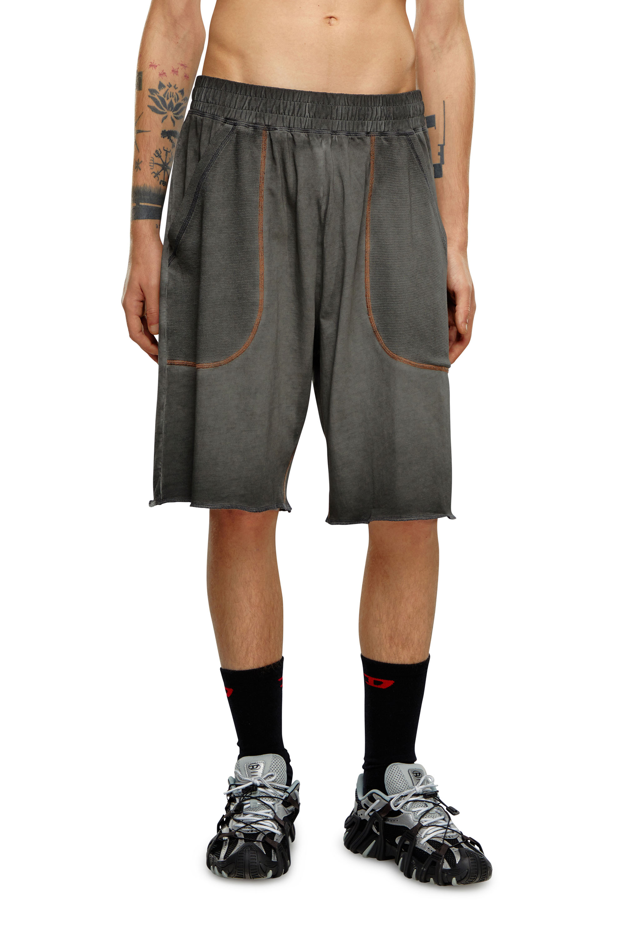 Diesel - P-BASK, Man Sweat shorts with waffle-knit details in Black - Image 1