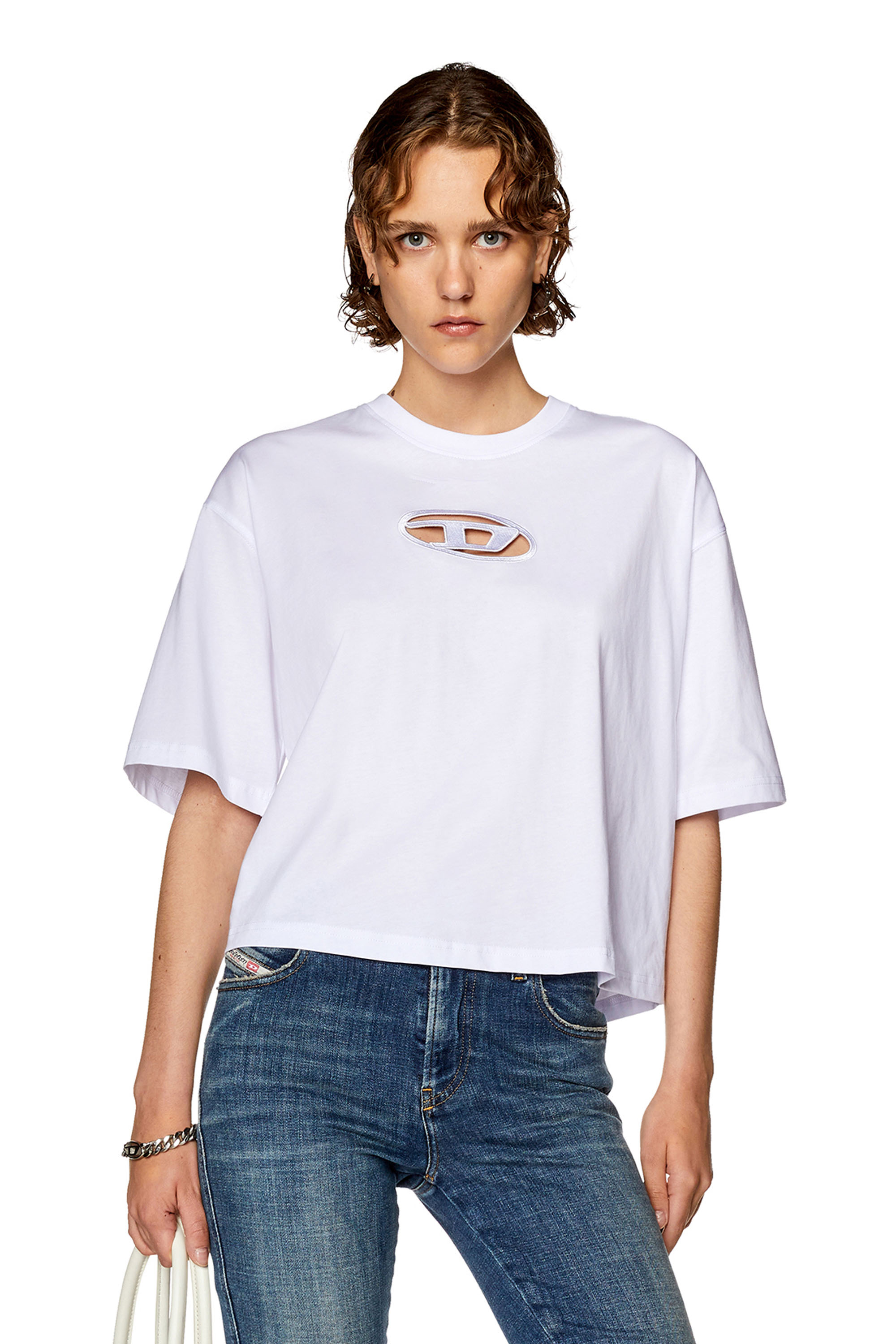 Diesel - T-ROWY-OD, Woman Boxy T-shirt with embroidered D in White - Image 1