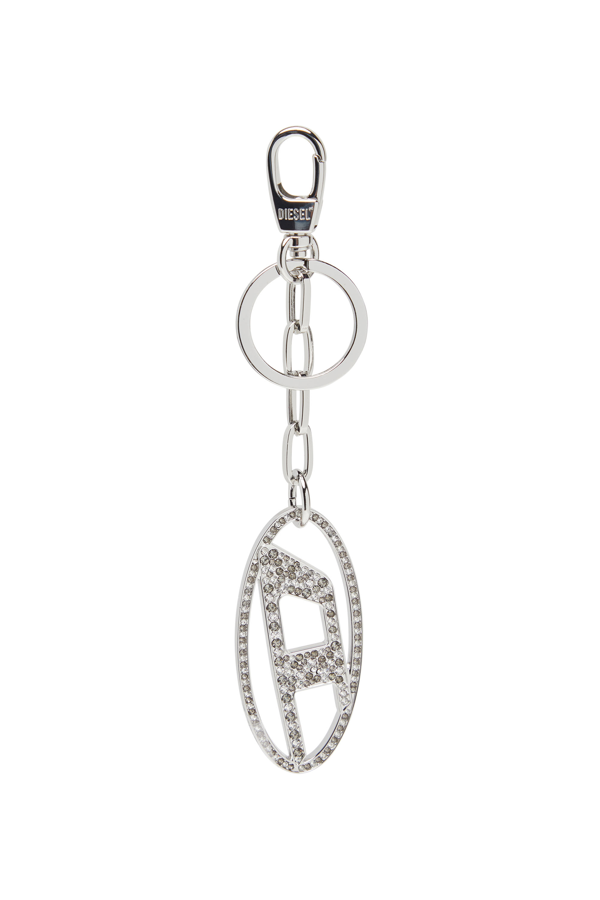 Diesel - HOLY-C, Woman Metal Oval D keyring with crystals in Silver - Image 1