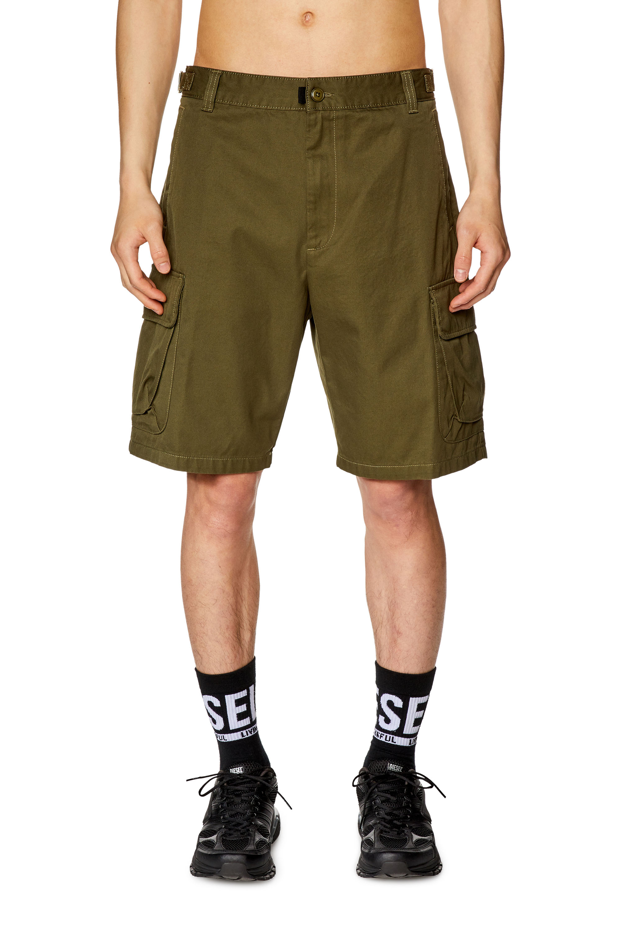 Diesel - P-ARGYM-SHORT, Man Twill cargo shorts in organic cotton in Green - Image 1