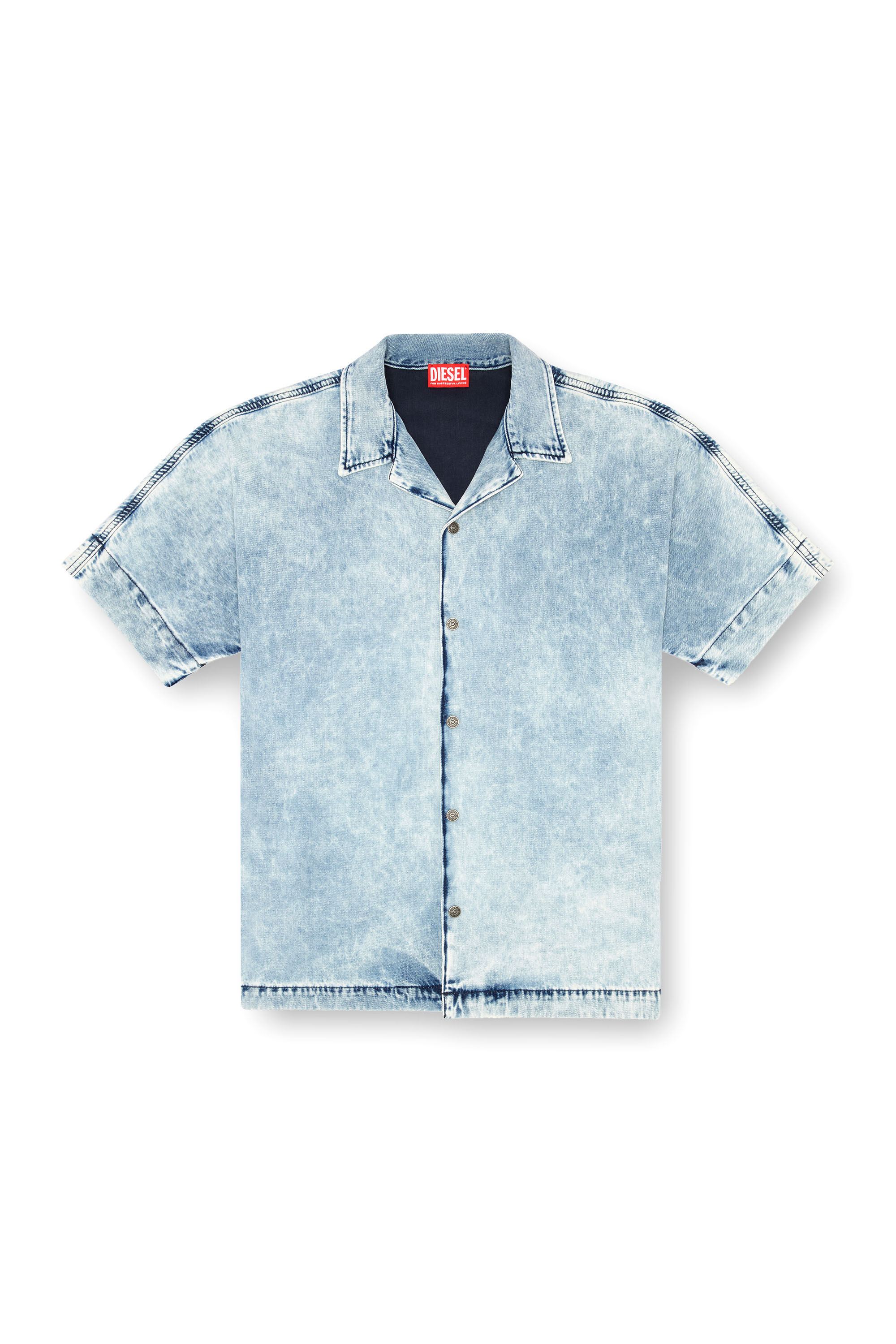 Diesel - D-NABIL-S, Man Denim bowling shirt with Oval D in Blue - Image 2