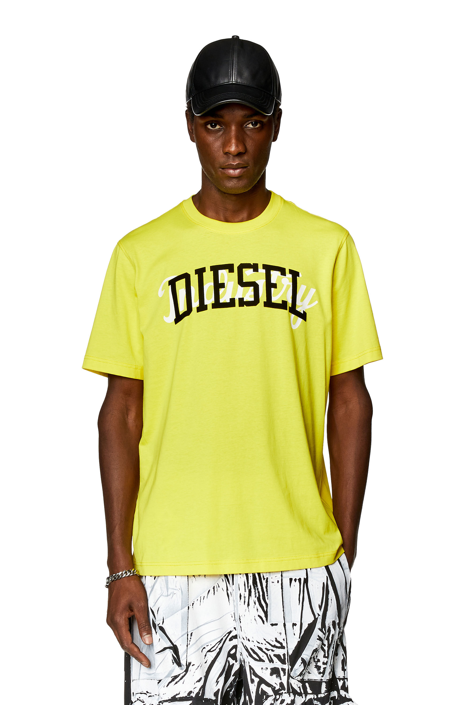 Diesel - T-JUST-N10, Man T-shirt with contrasting Diesel prints in Yellow - Image 3