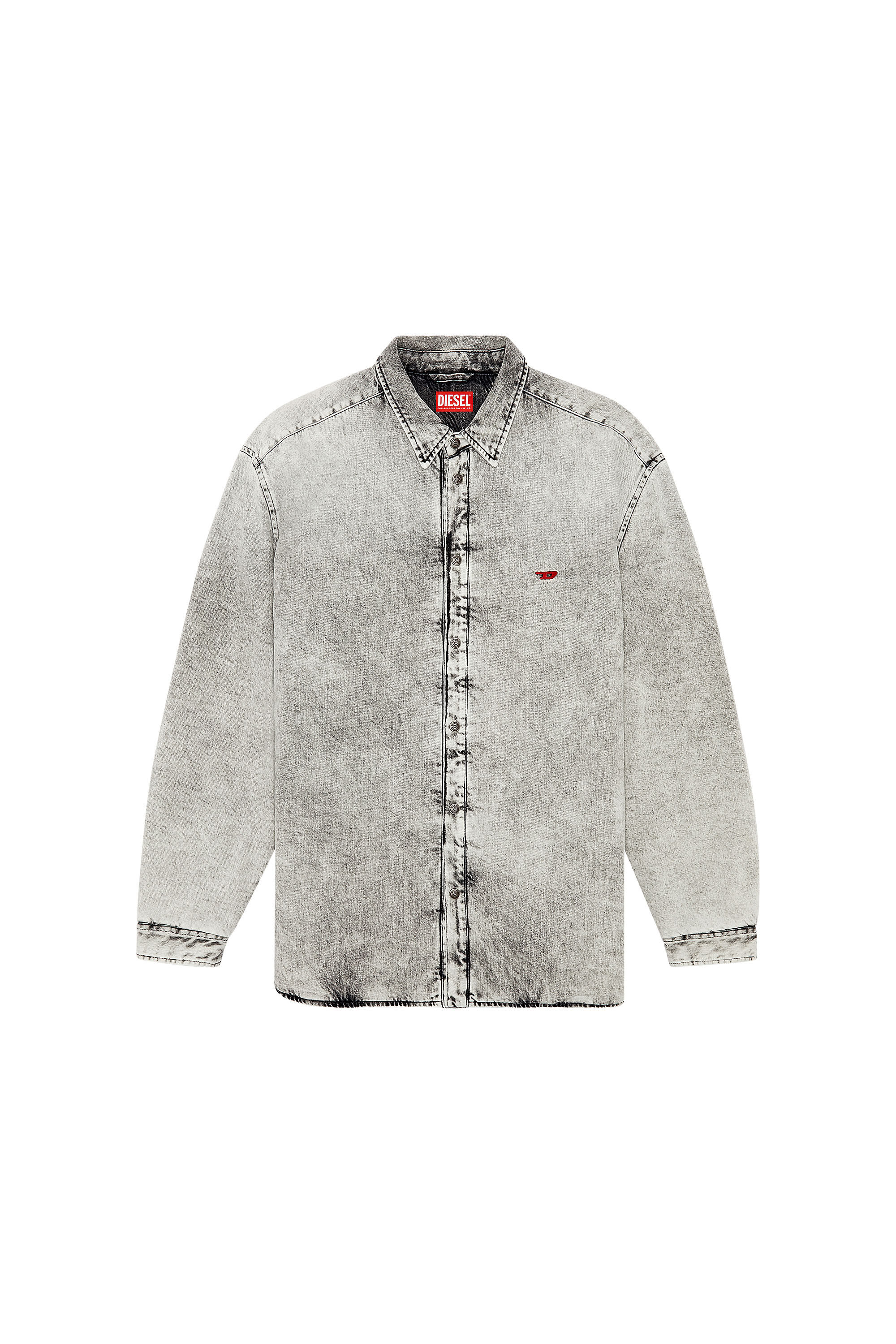 Diesel - D-FLAIM-S, Man Padded overshirt in tailored denim in Grey - Image 2